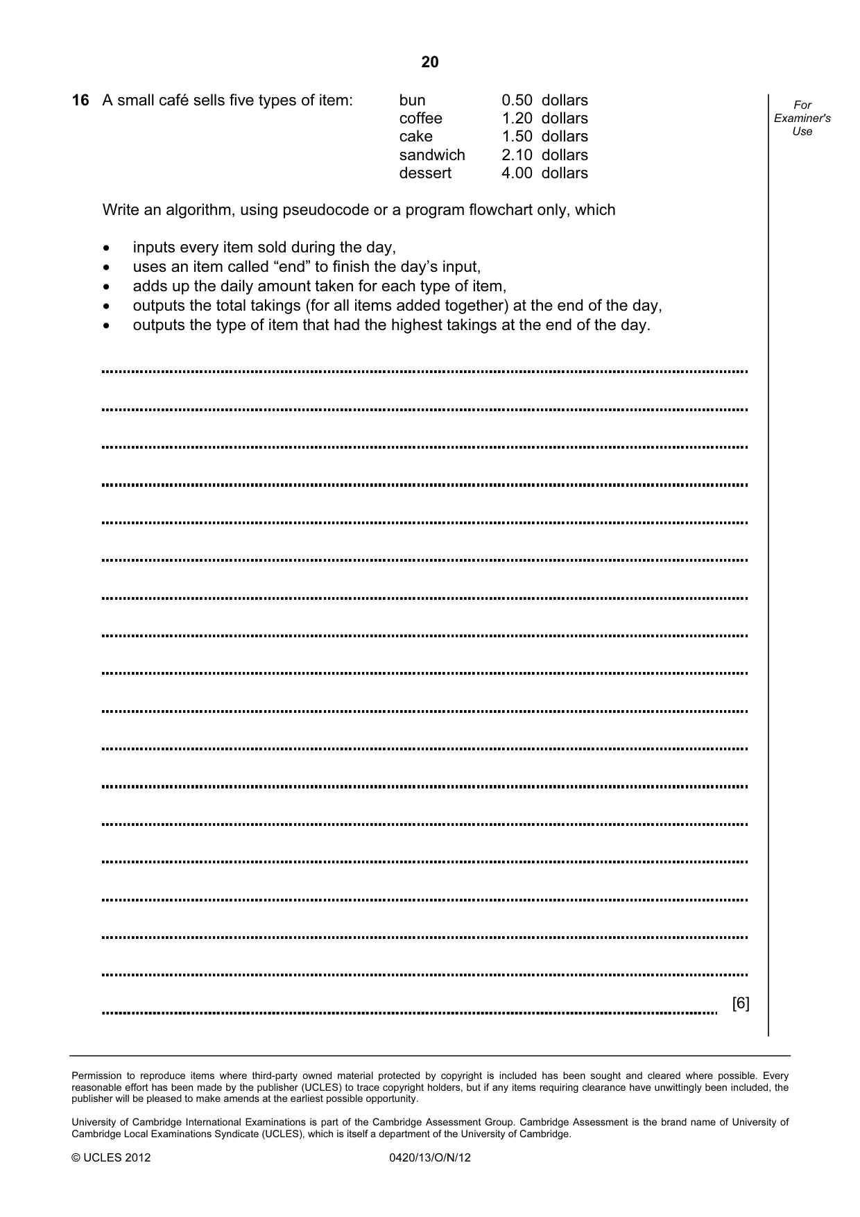 Cambridge IGCSE Computer Studies 0420 2012 Oct/Nov Paper 1 · Variant 3 question paper, page 20 of 20