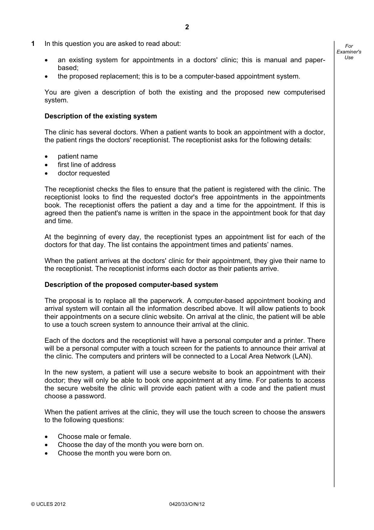 Cambridge IGCSE Computer Studies 0420 2012 Oct/Nov Paper 3 · Variant 3 question paper, page 2 of 12