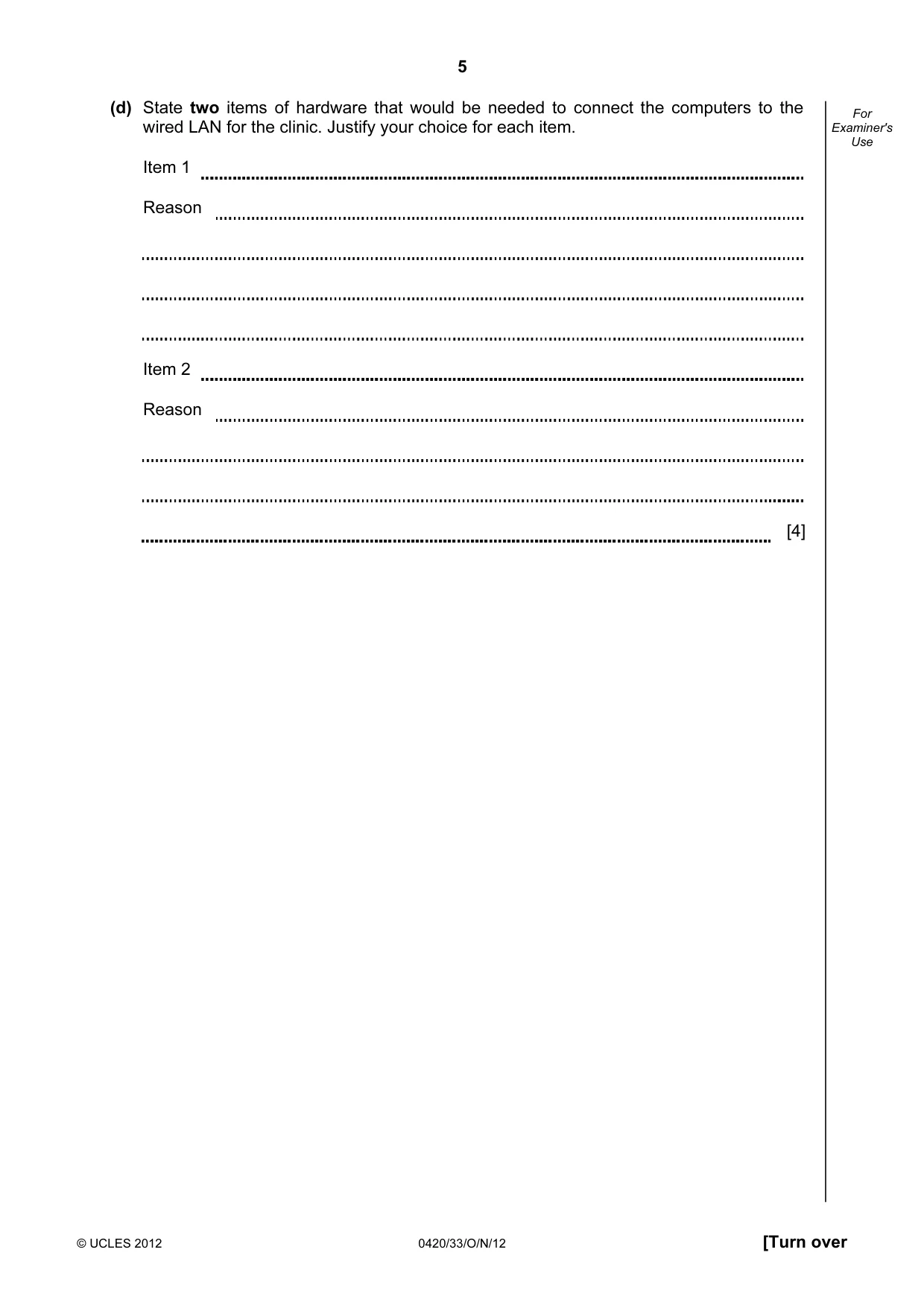 Cambridge IGCSE Computer Studies 0420 2012 Oct/Nov Paper 3 · Variant 3 question paper, page 5 of 12