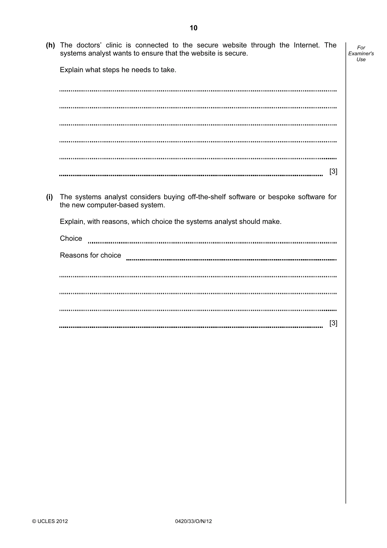 Cambridge IGCSE Computer Studies 0420 2012 Oct/Nov Paper 3 · Variant 3 question paper, page 10 of 12