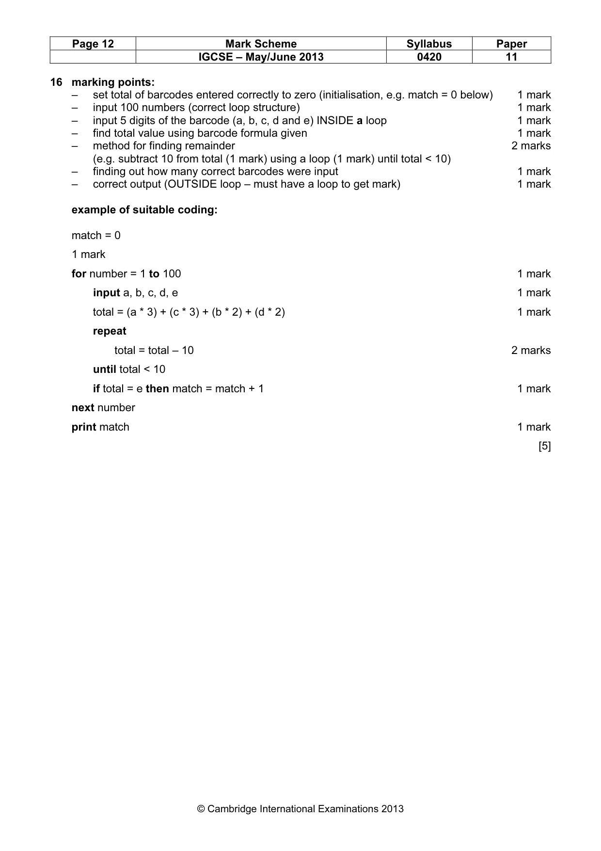 Mark scheme, page 12 of 12