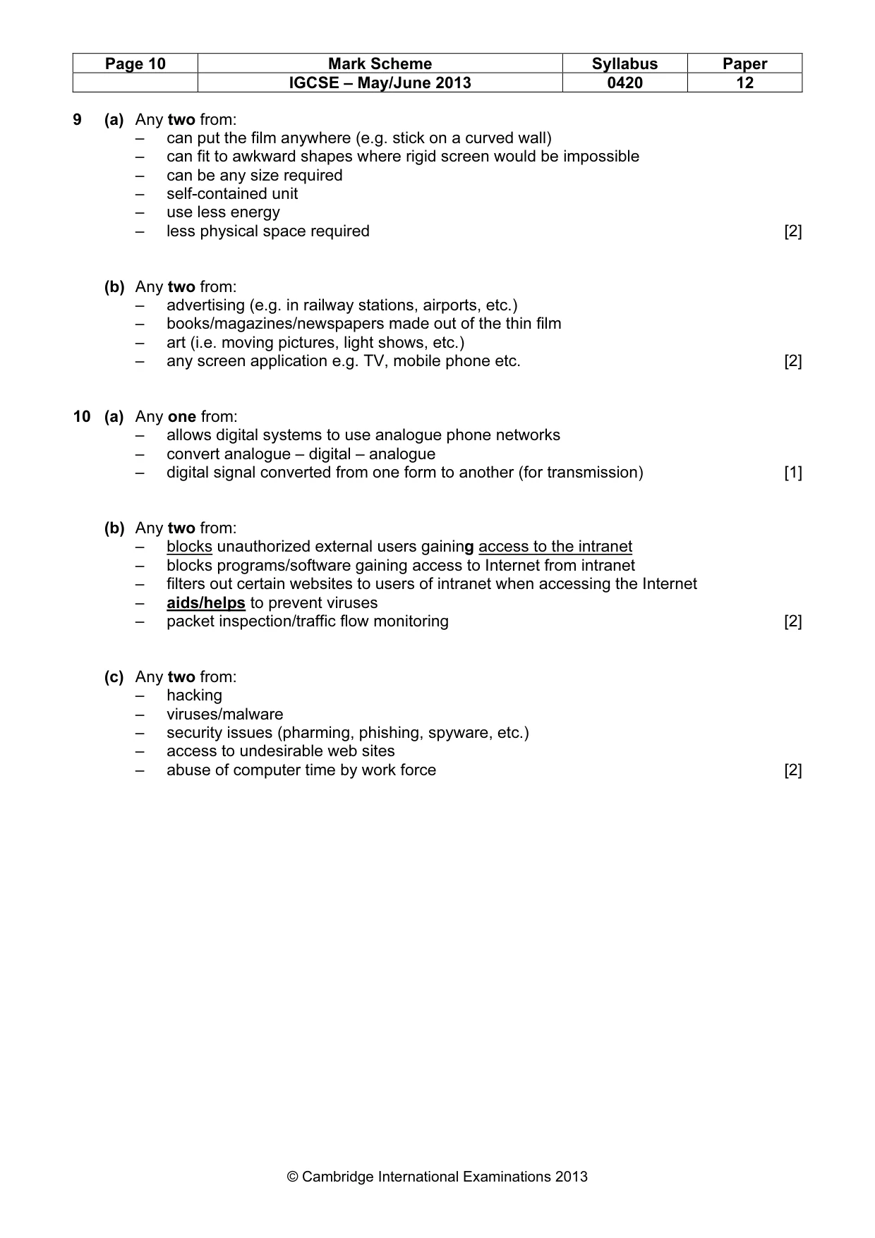 Mark scheme, page 10 of 17