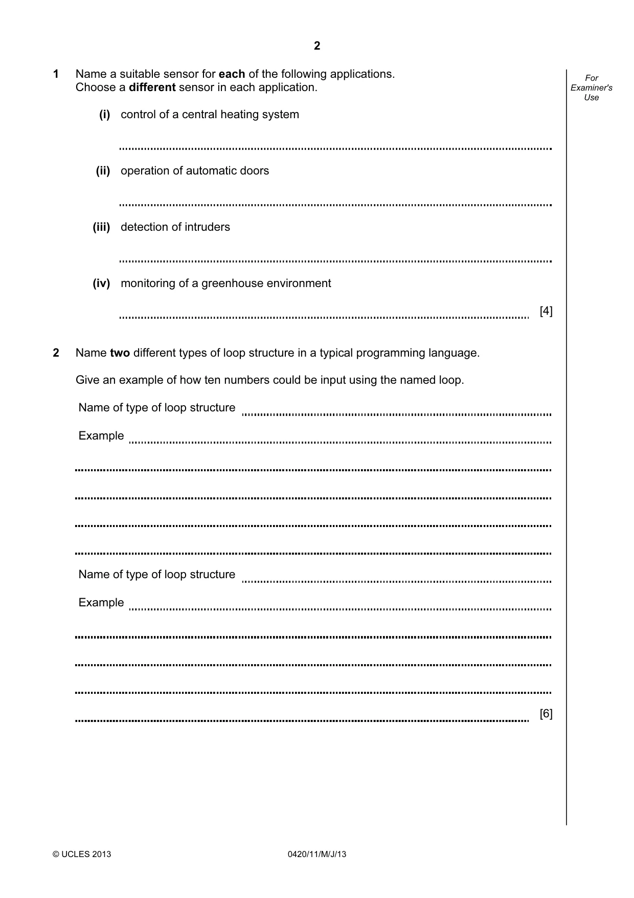 Cambridge IGCSE Computer Studies 0420 2013 May/June Paper 1 · Variant 1 question paper, page 2 of 20