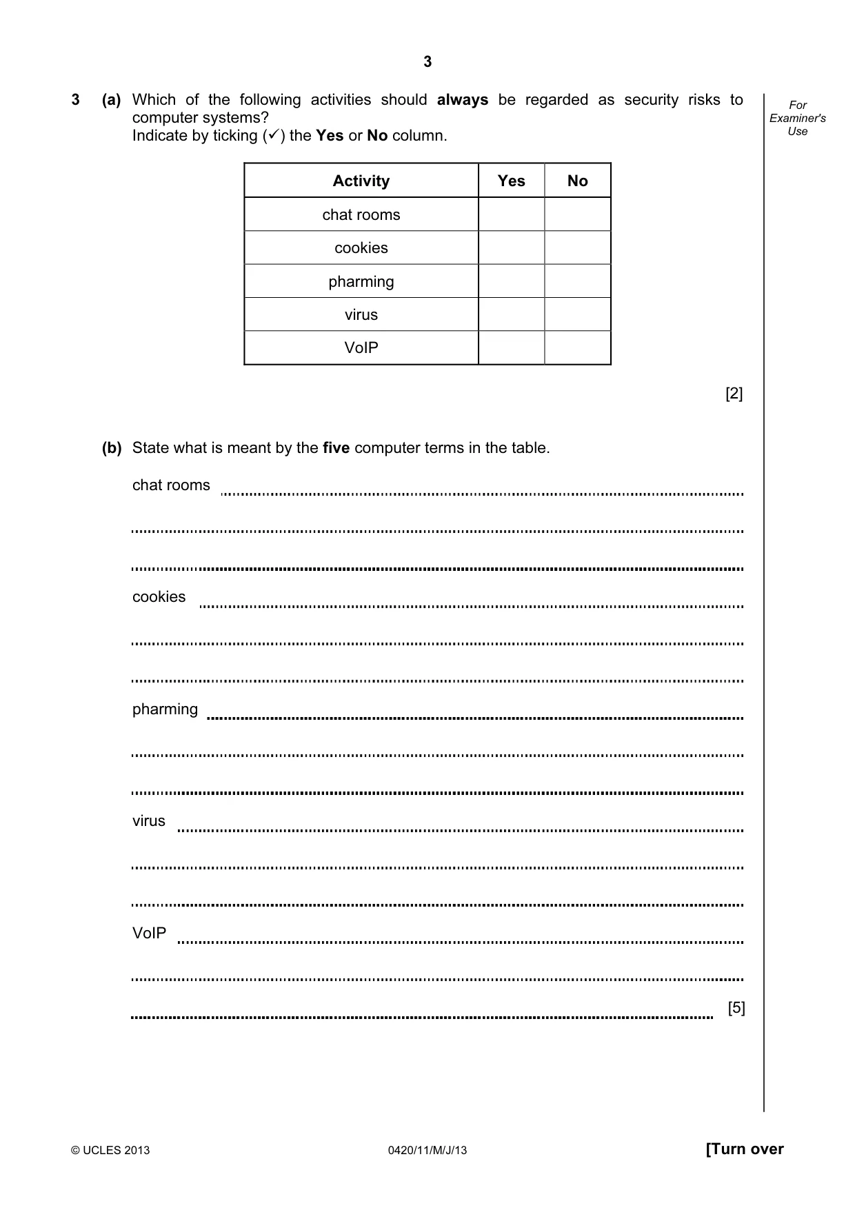 Cambridge IGCSE Computer Studies 0420 2013 May/June Paper 1 · Variant 1 question paper, page 3 of 20