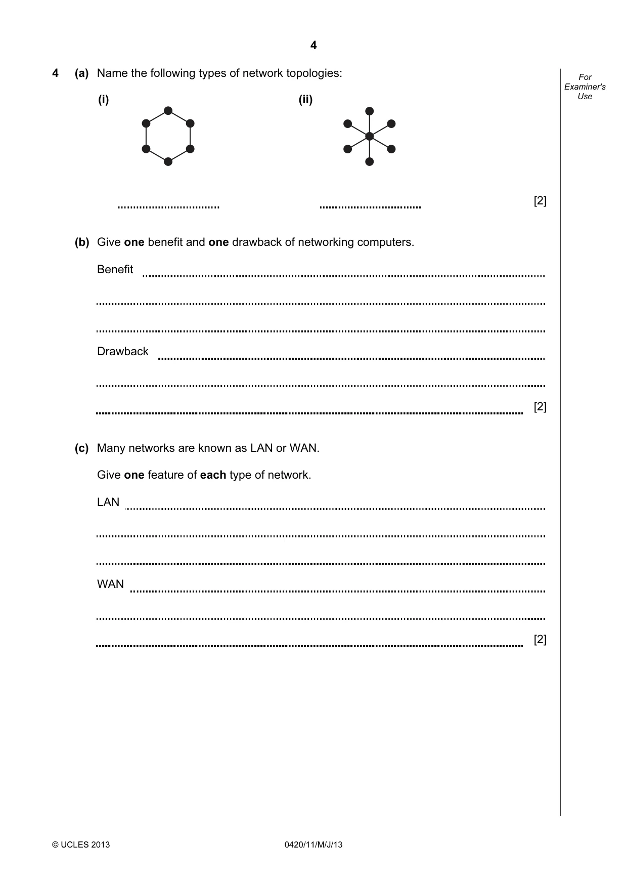 Cambridge IGCSE Computer Studies 0420 2013 May/June Paper 1 · Variant 1 question paper, page 4 of 20