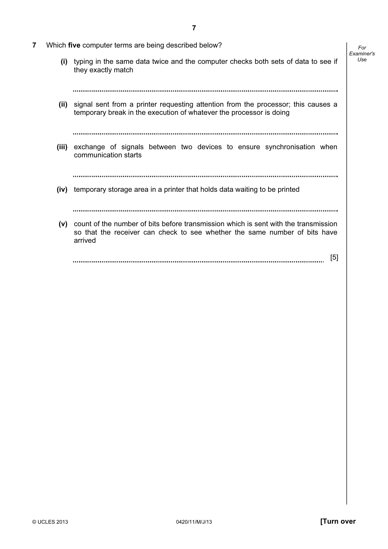 Cambridge IGCSE Computer Studies 0420 2013 May/June Paper 1 · Variant 1 question paper, page 7 of 20