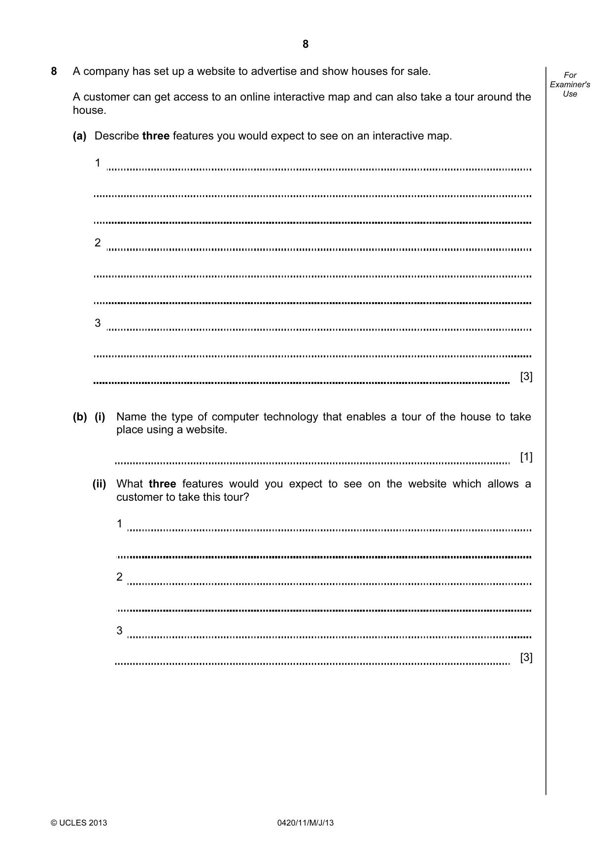 Cambridge IGCSE Computer Studies 0420 2013 May/June Paper 1 · Variant 1 question paper, page 8 of 20