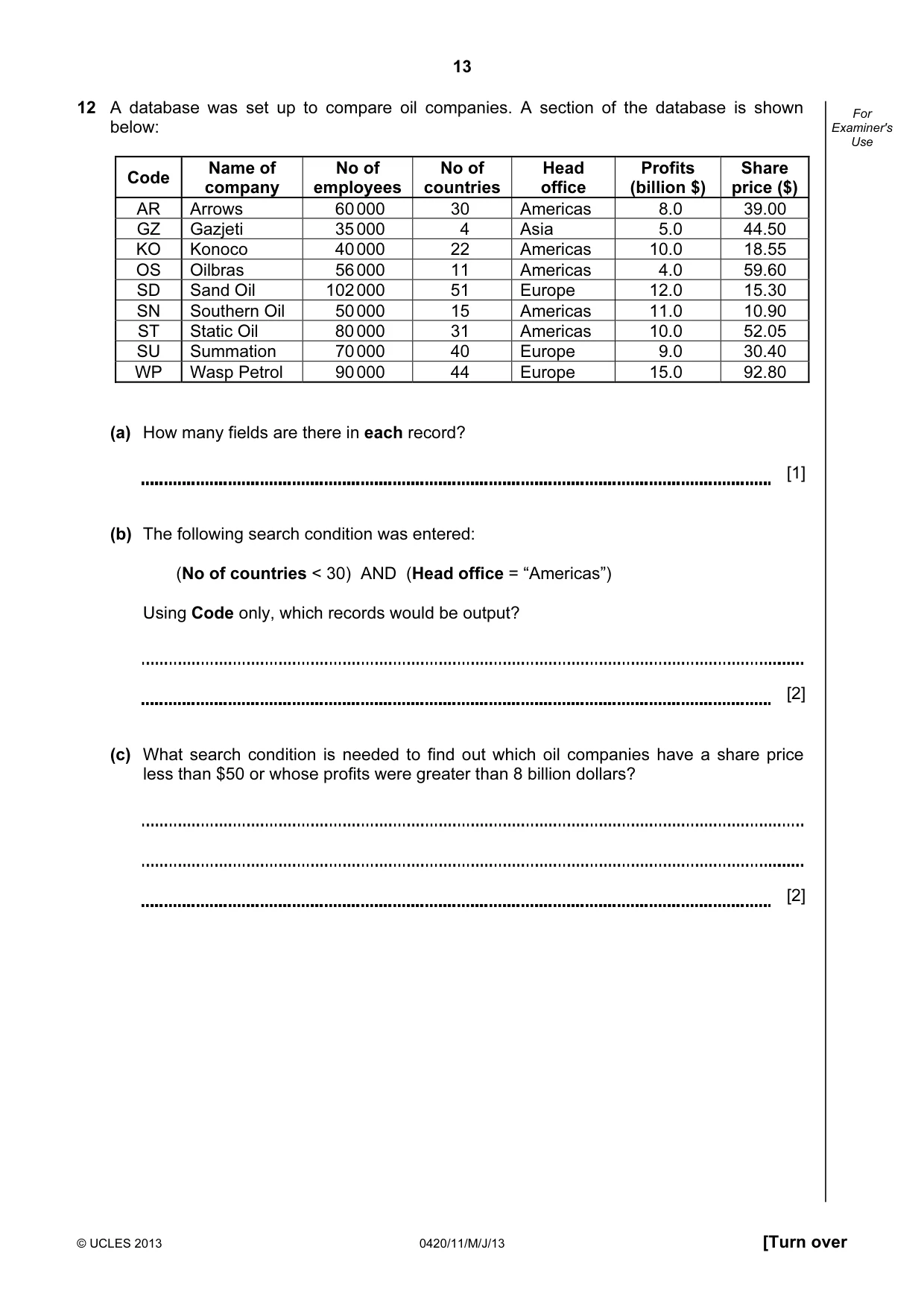 Cambridge IGCSE Computer Studies 0420 2013 May/June Paper 1 · Variant 1 question paper, page 13 of 20
