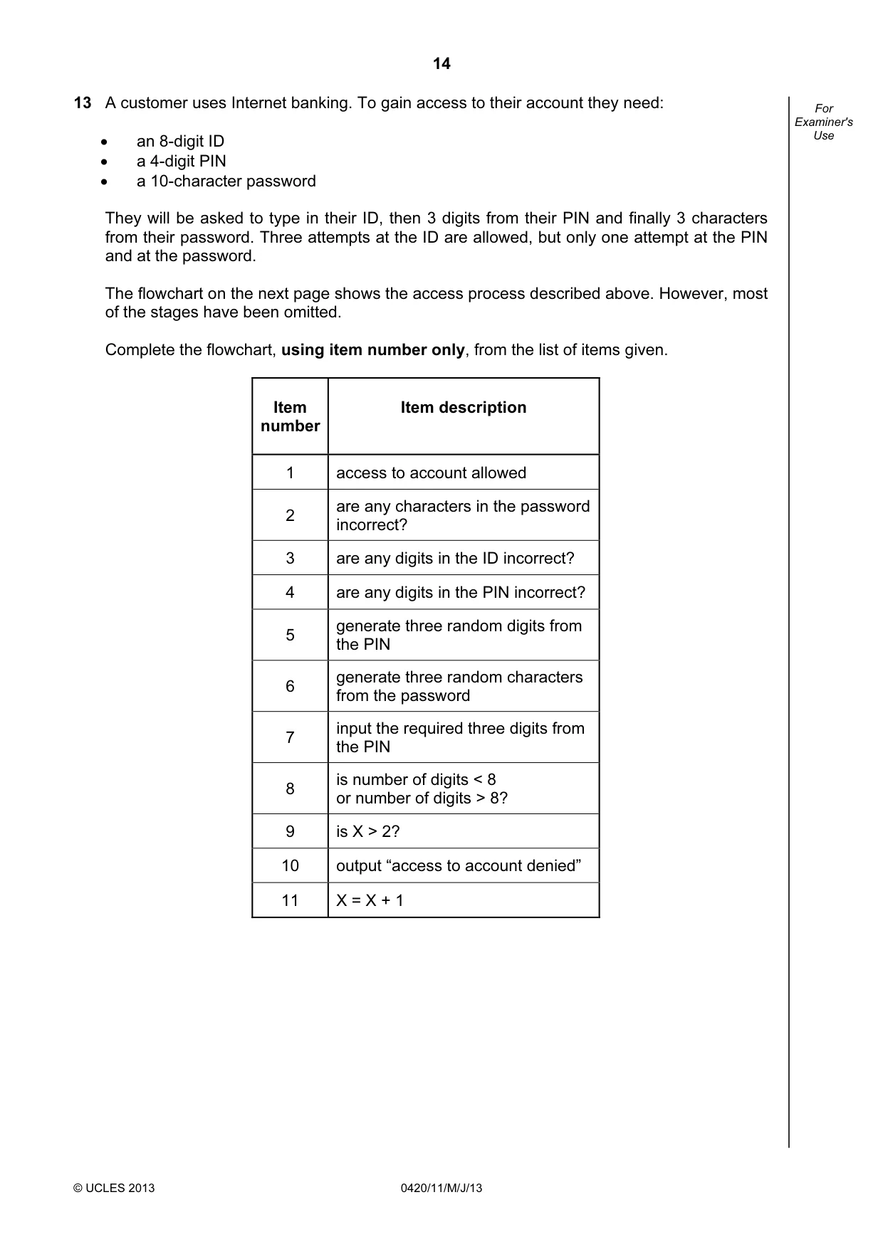 Cambridge IGCSE Computer Studies 0420 2013 May/June Paper 1 · Variant 1 question paper, page 14 of 20