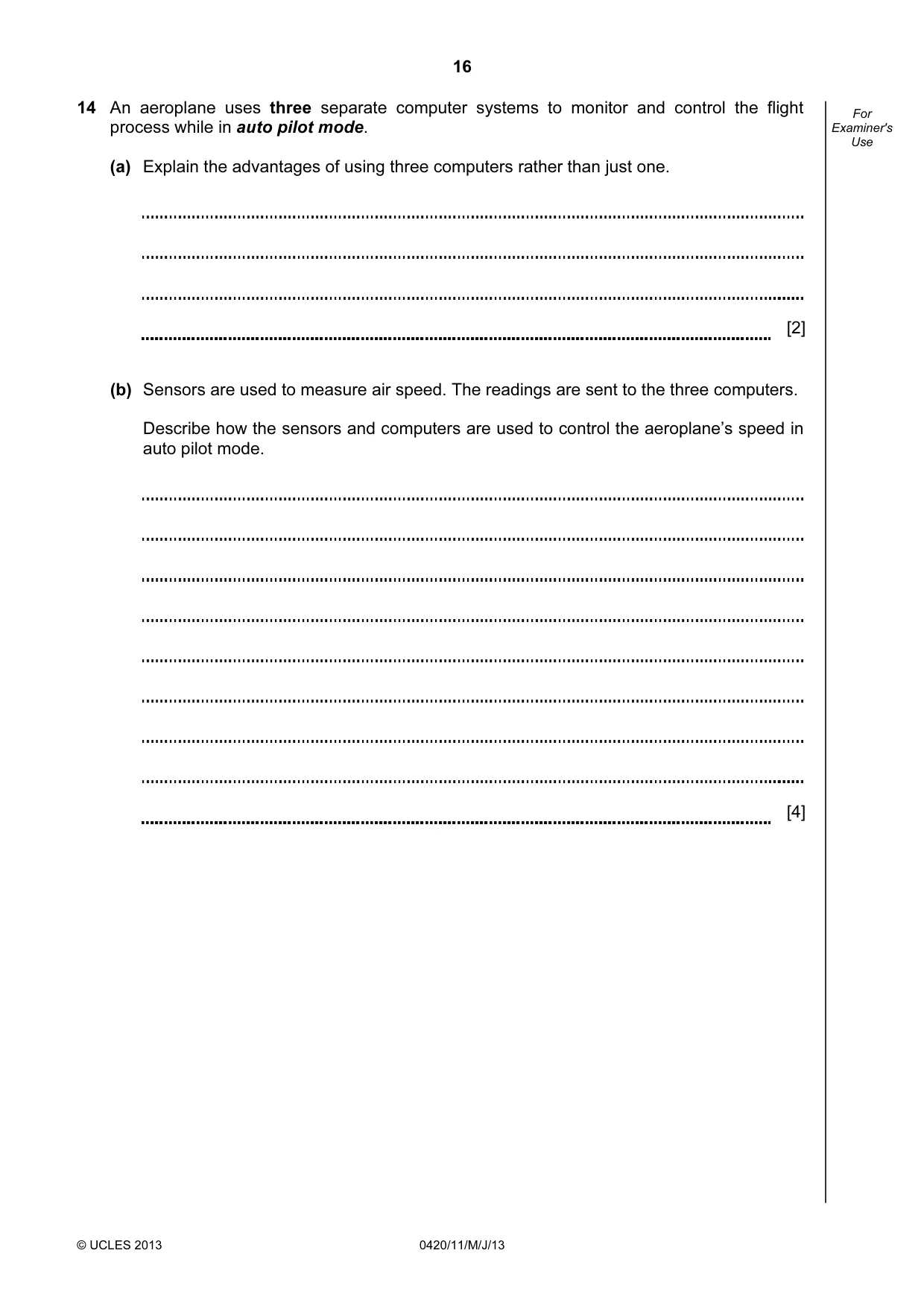 Cambridge IGCSE Computer Studies 0420 2013 May/June Paper 1 · Variant 1 question paper, page 16 of 20