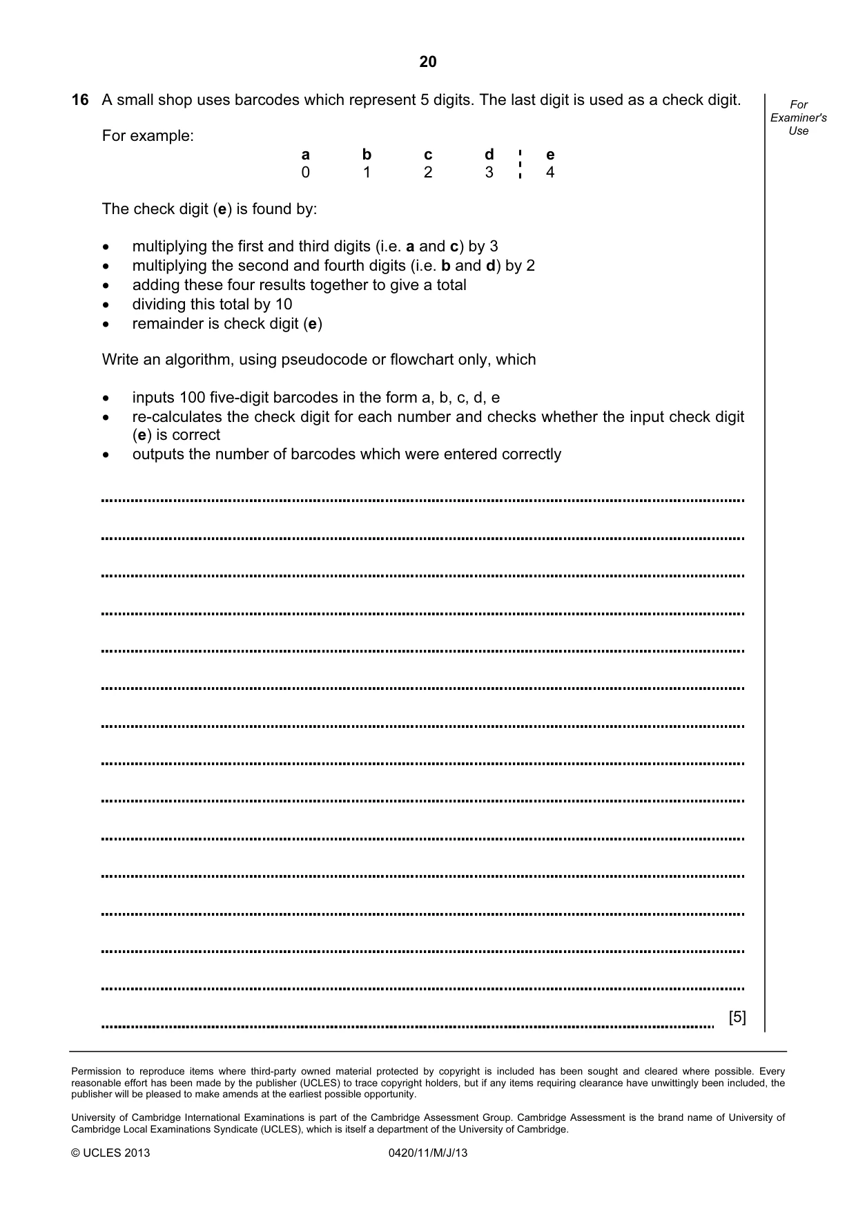 Cambridge IGCSE Computer Studies 0420 2013 May/June Paper 1 · Variant 1 question paper, page 20 of 20