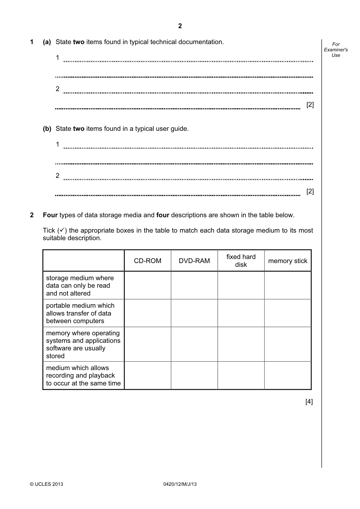 Cambridge IGCSE Computer Studies 0420 2013 May/June Paper 1 · Variant 2 question paper, page 2 of 20