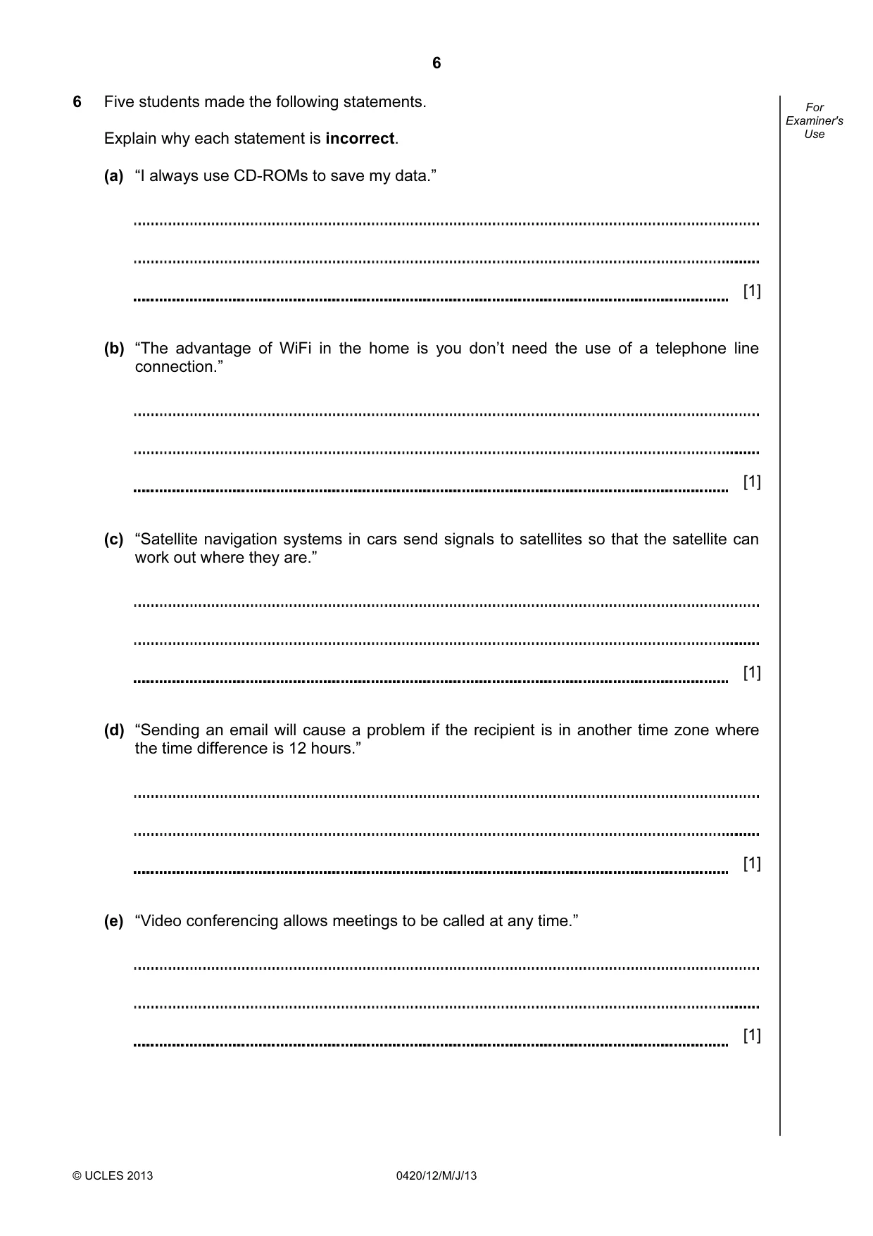 Cambridge IGCSE Computer Studies 0420 2013 May/June Paper 1 · Variant 2 question paper, page 6 of 20