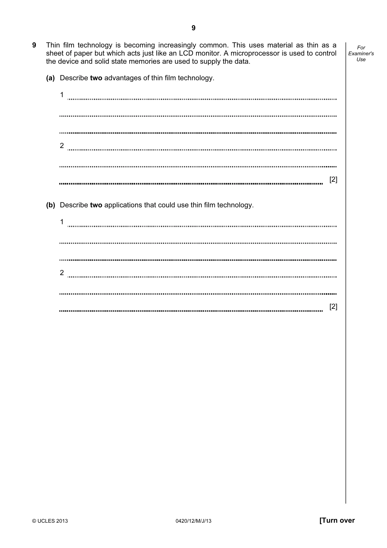 Cambridge IGCSE Computer Studies 0420 2013 May/June Paper 1 · Variant 2 question paper, page 9 of 20
