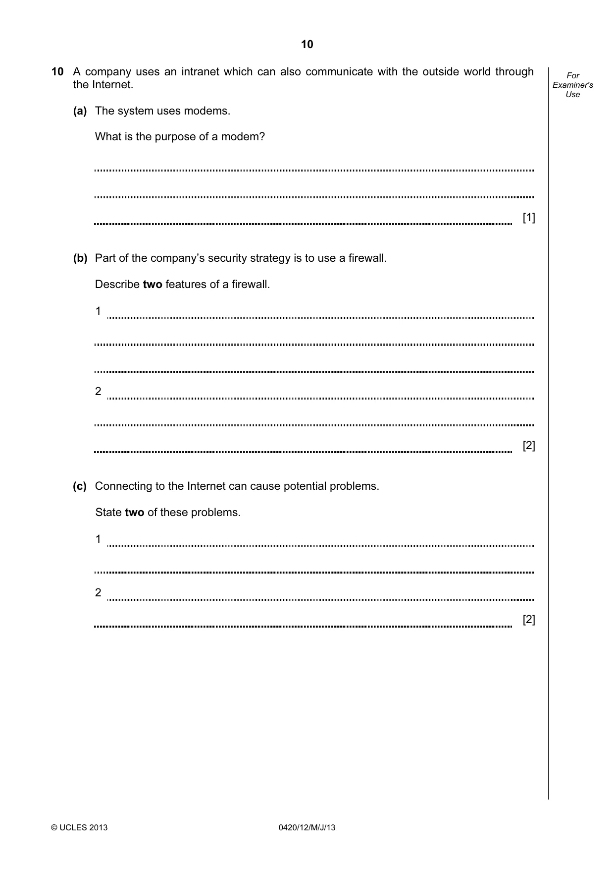 Cambridge IGCSE Computer Studies 0420 2013 May/June Paper 1 · Variant 2 question paper, page 10 of 20