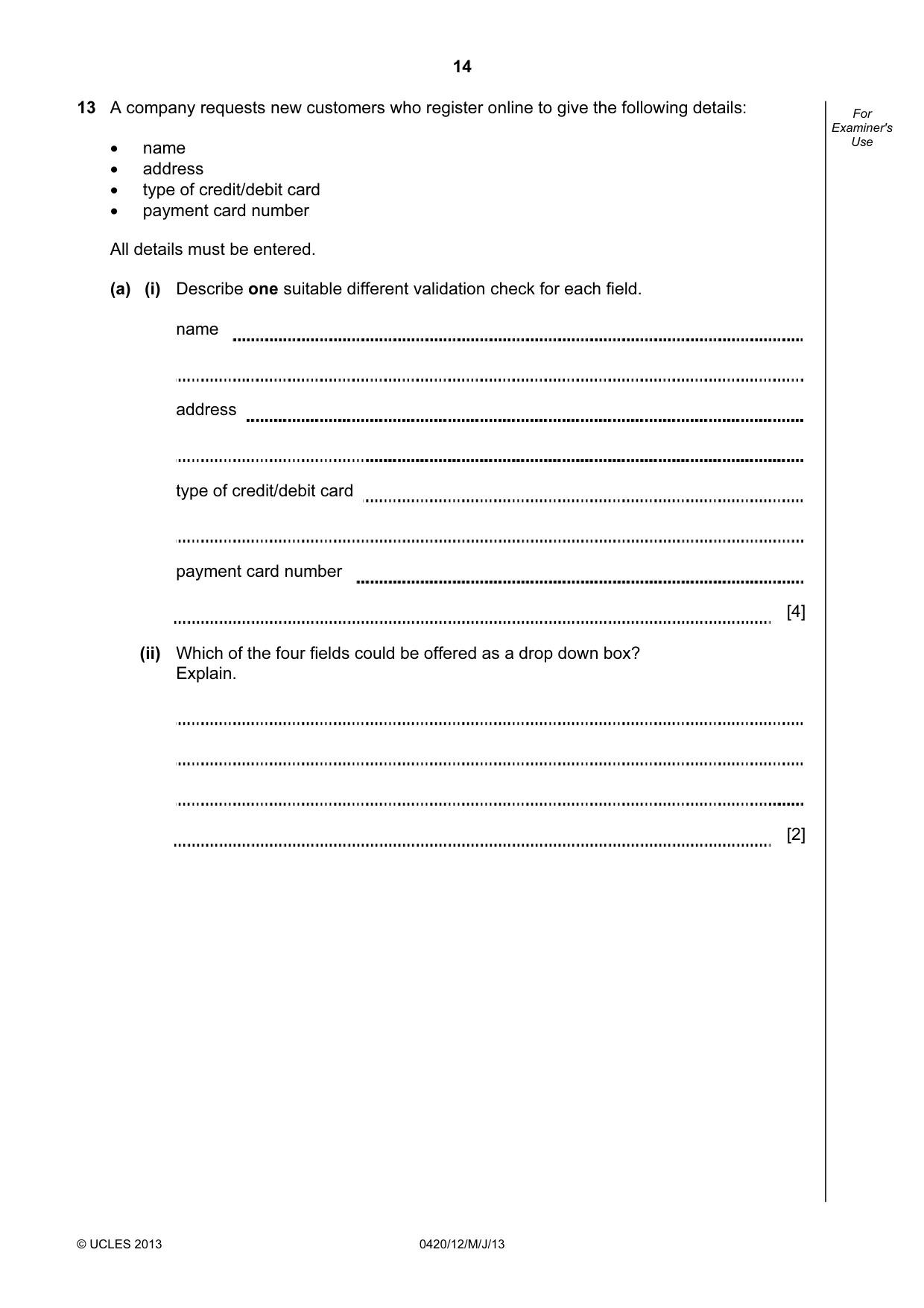 Cambridge IGCSE Computer Studies 0420 2013 May/June Paper 1 · Variant 2 question paper, page 14 of 20