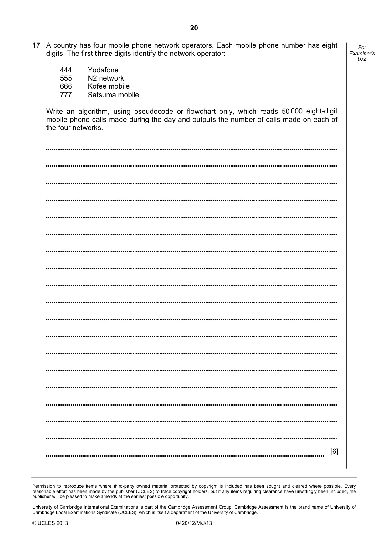 Cambridge IGCSE Computer Studies 0420 2013 May/June Paper 1 · Variant 2 question paper, page 20 of 20