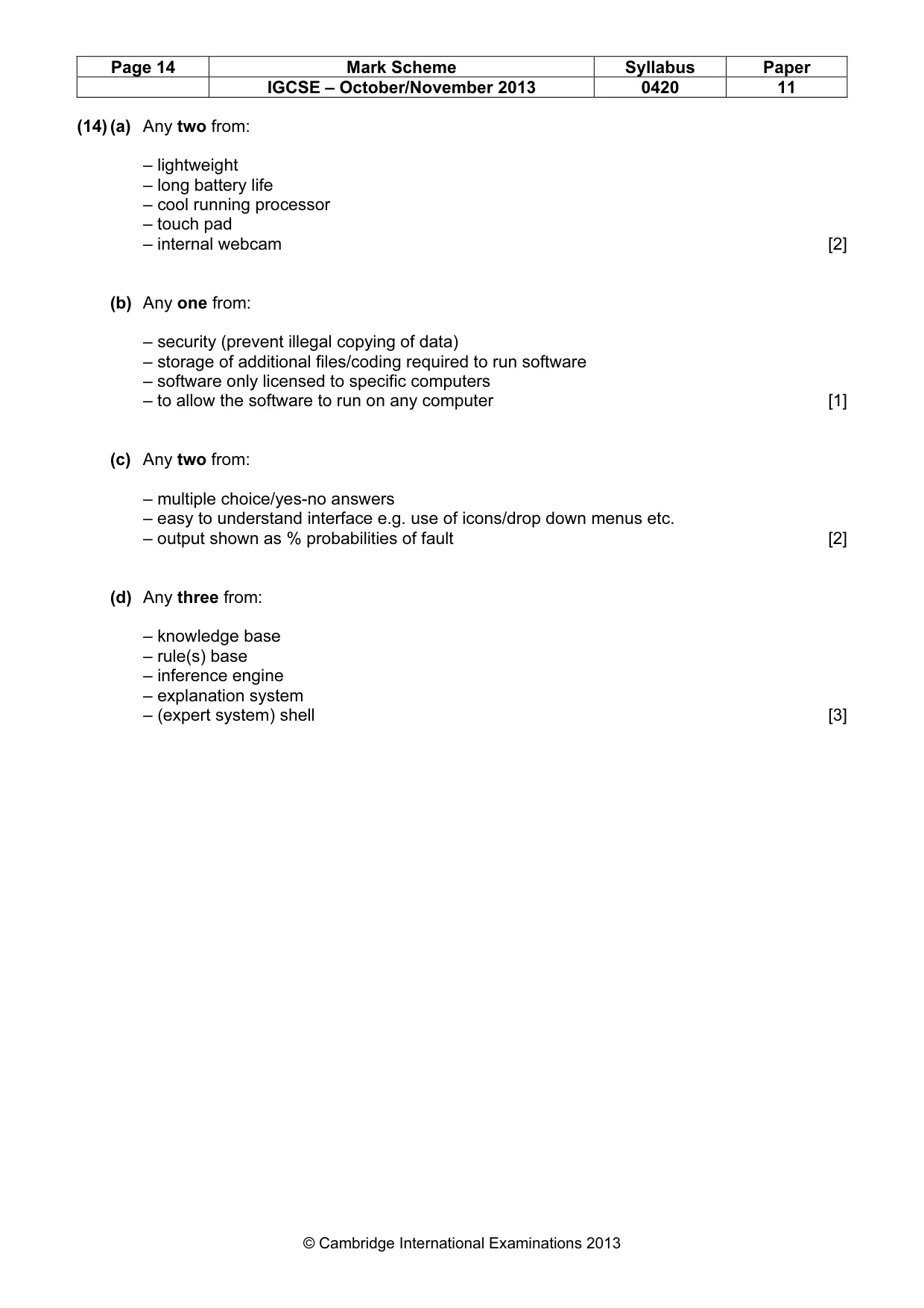 Mark scheme, page 14 of 16