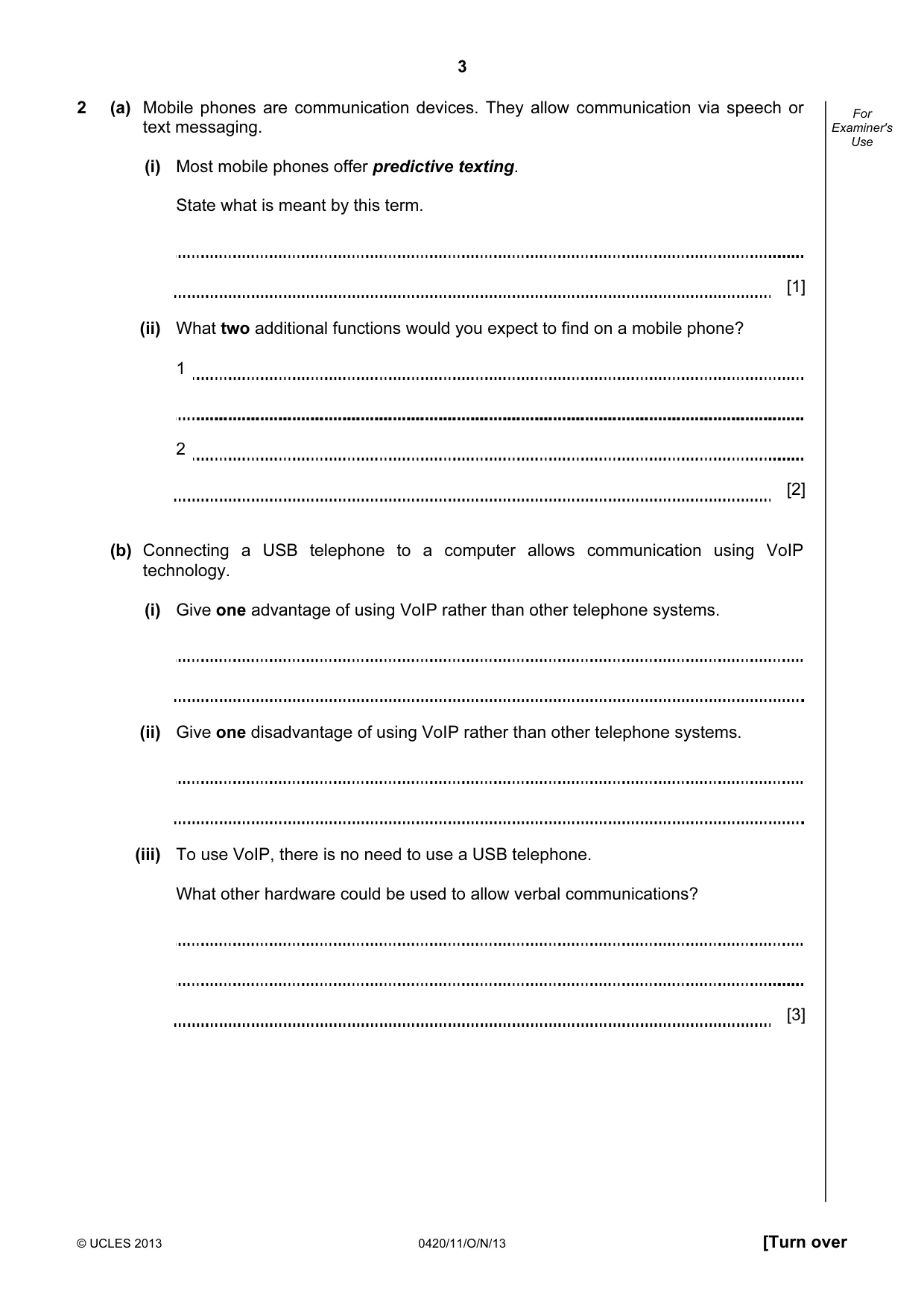 Cambridge IGCSE Computer Studies 0420 2013 Oct/Nov Paper 1 · Variant 1 question paper, page 3 of 20