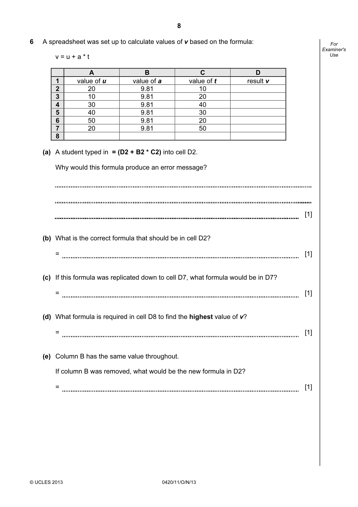 Cambridge IGCSE Computer Studies 0420 2013 Oct/Nov Paper 1 · Variant 1 question paper, page 8 of 20