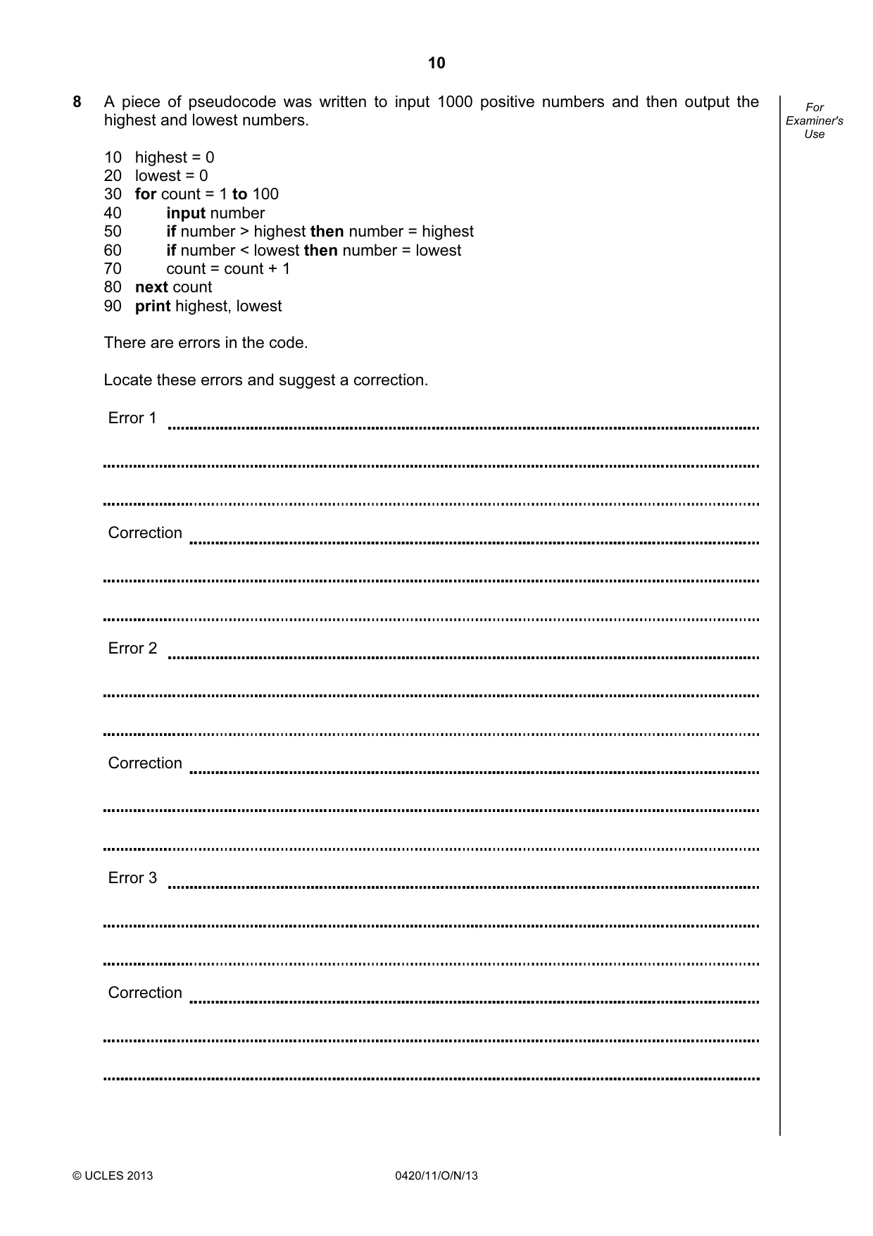Cambridge IGCSE Computer Studies 0420 2013 Oct/Nov Paper 1 · Variant 1 question paper, page 10 of 20