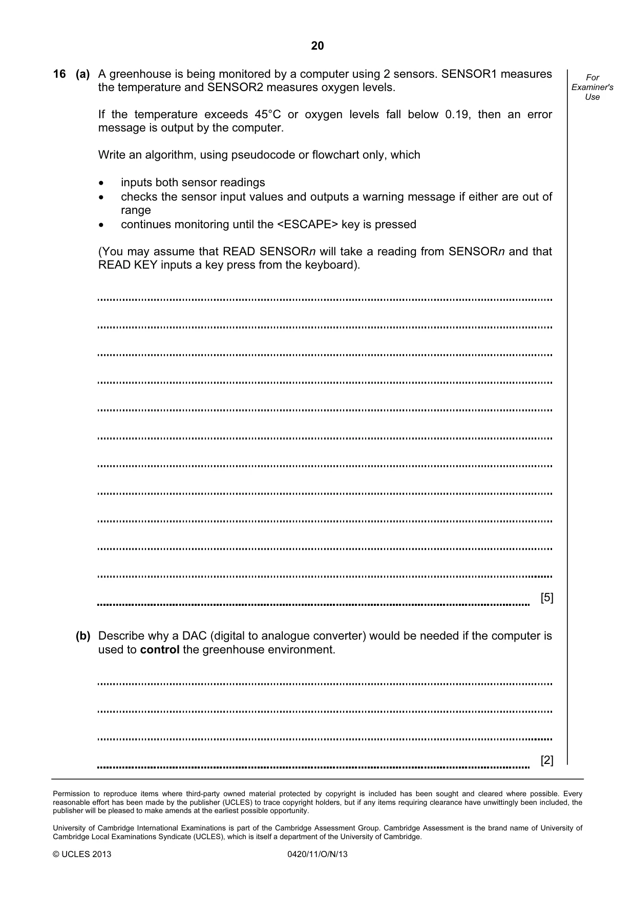 Cambridge IGCSE Computer Studies 0420 2013 Oct/Nov Paper 1 · Variant 1 question paper, page 20 of 20
