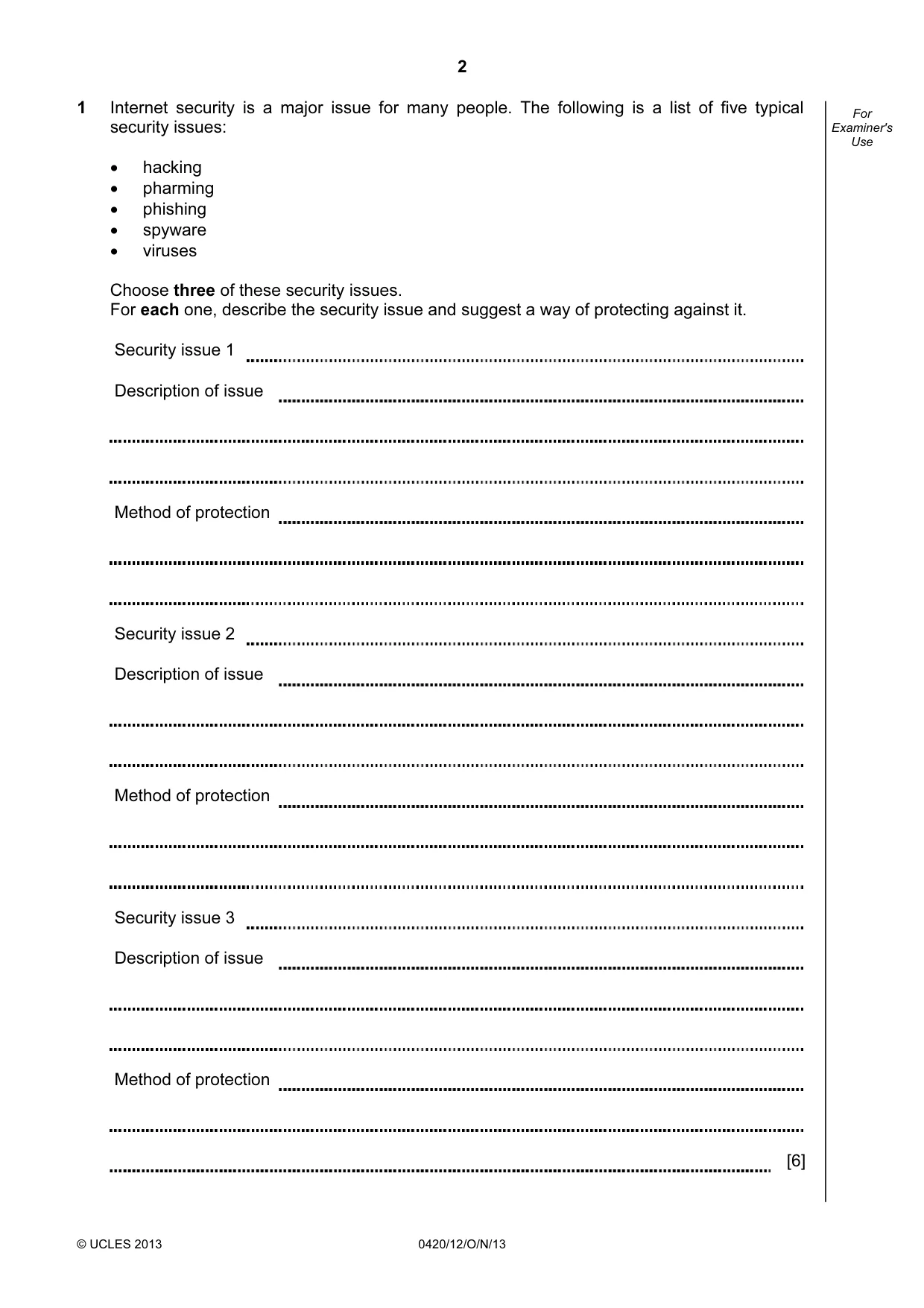 Cambridge IGCSE Computer Studies 0420 2013 Oct/Nov Paper 1 · Variant 2 question paper, page 2 of 20