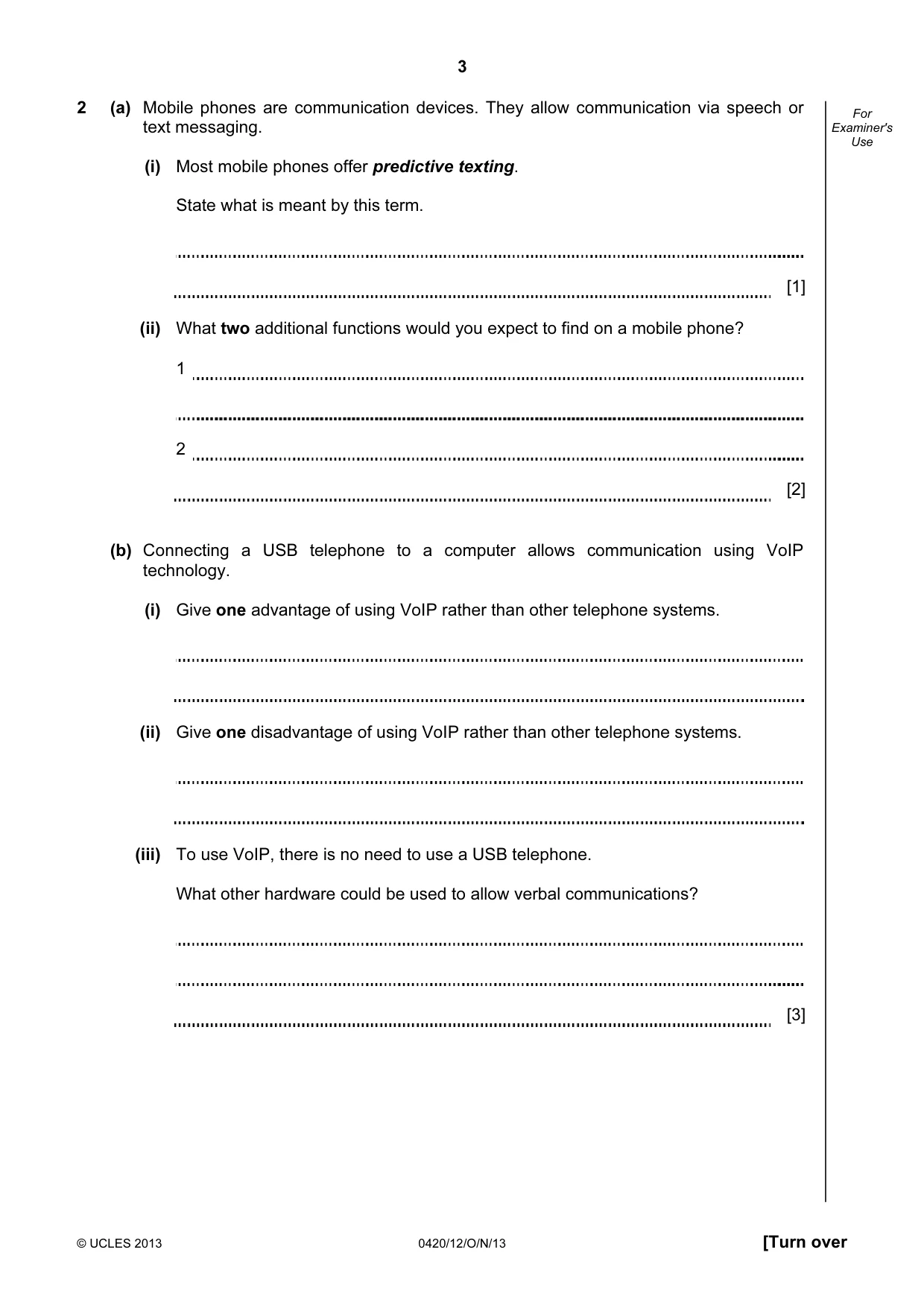 Cambridge IGCSE Computer Studies 0420 2013 Oct/Nov Paper 1 · Variant 2 question paper, page 3 of 20