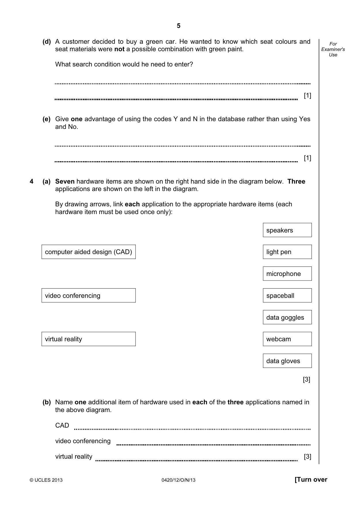 Cambridge IGCSE Computer Studies 0420 2013 Oct/Nov Paper 1 · Variant 2 question paper, page 5 of 20