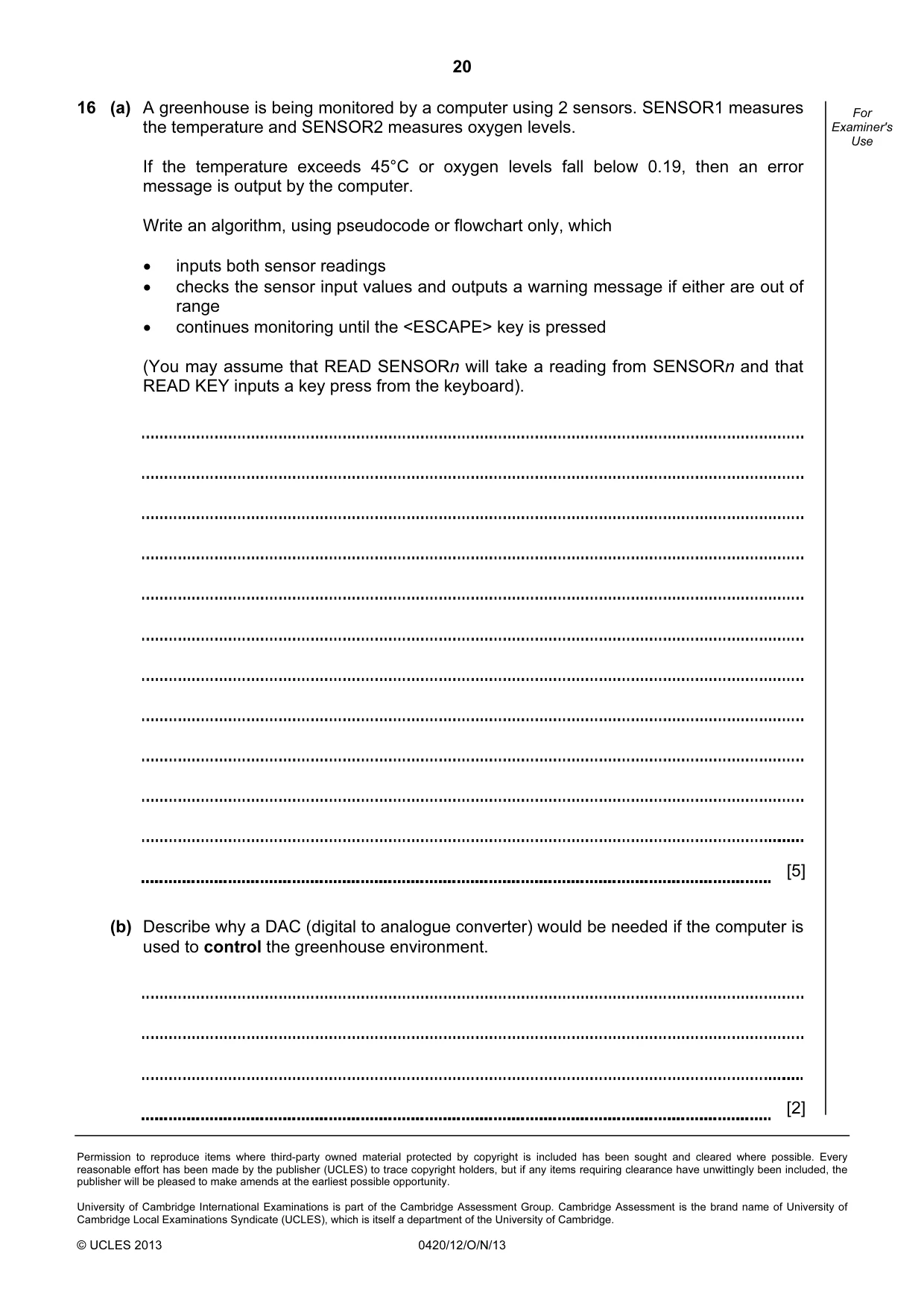 Cambridge IGCSE Computer Studies 0420 2013 Oct/Nov Paper 1 · Variant 2 question paper, page 20 of 20