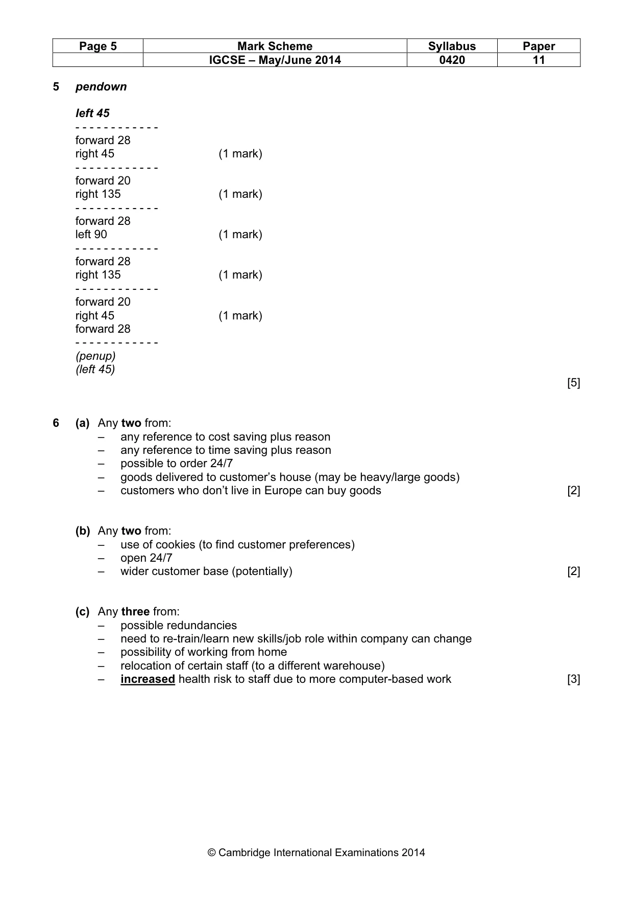 Mark scheme, page 5 of 12