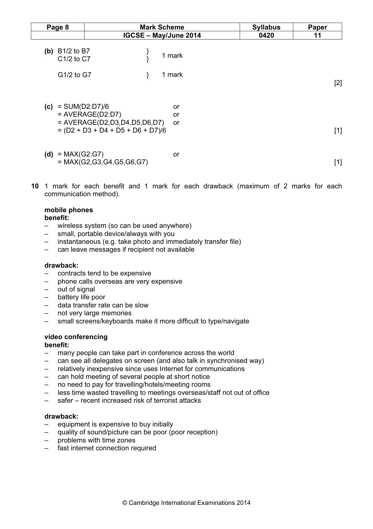 Mark scheme, page 8 of 12