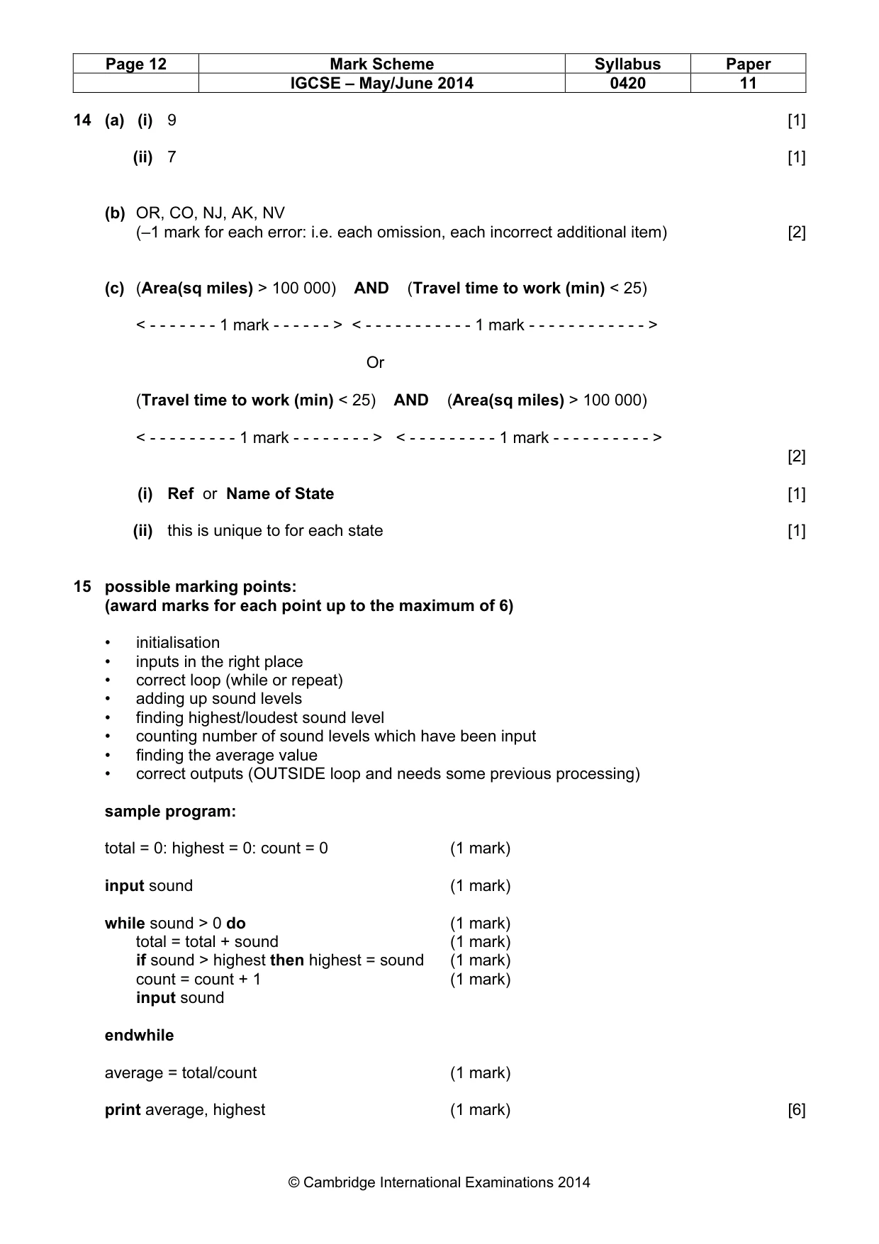 Mark scheme, page 12 of 12