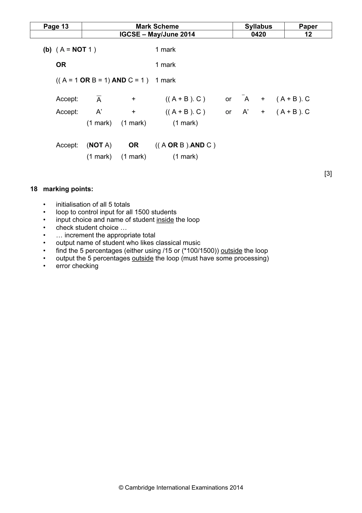 Mark scheme, page 13 of 14