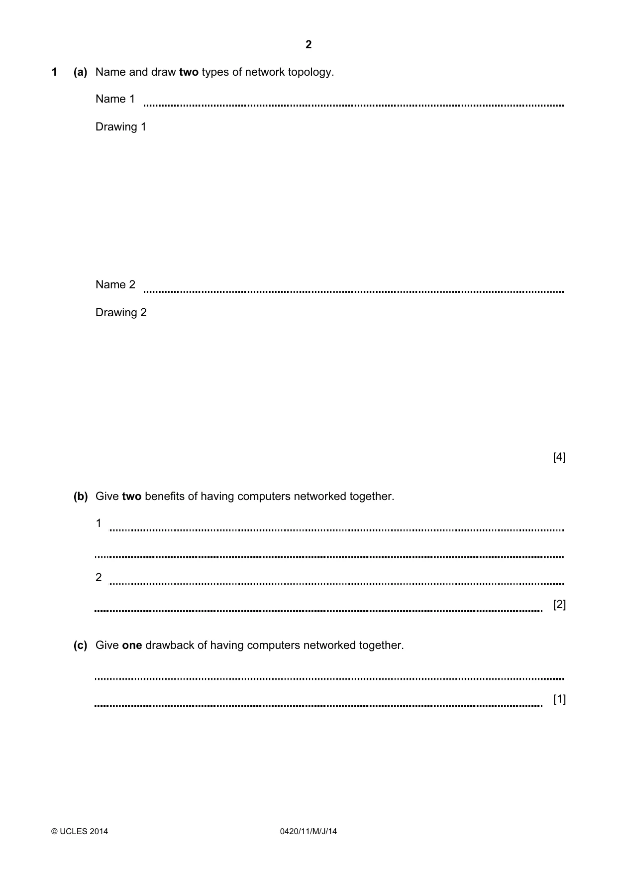 Cambridge IGCSE Computer Studies 0420 2014 May/June Paper 1 · Variant 1 question paper, page 2 of 20