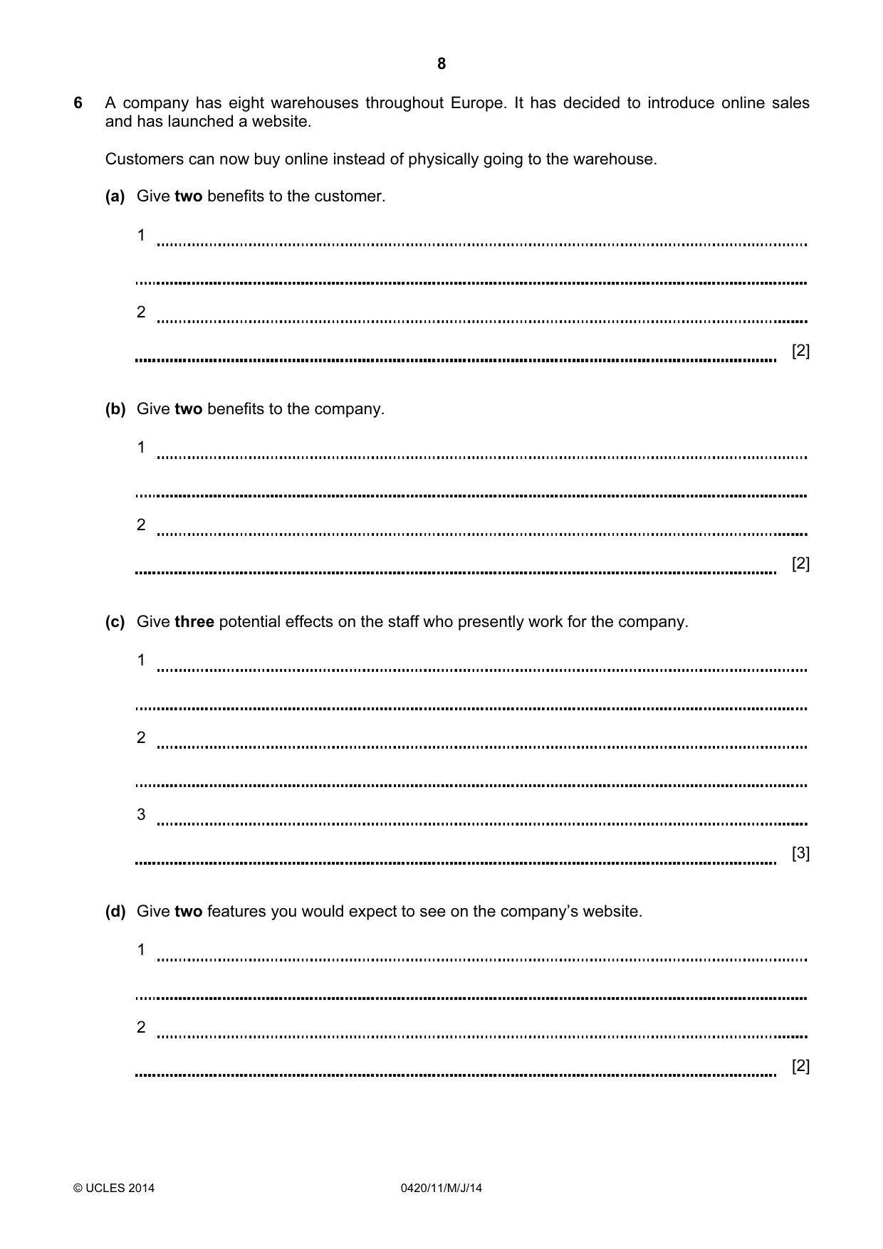Cambridge IGCSE Computer Studies 0420 2014 May/June Paper 1 · Variant 1 question paper, page 8 of 20