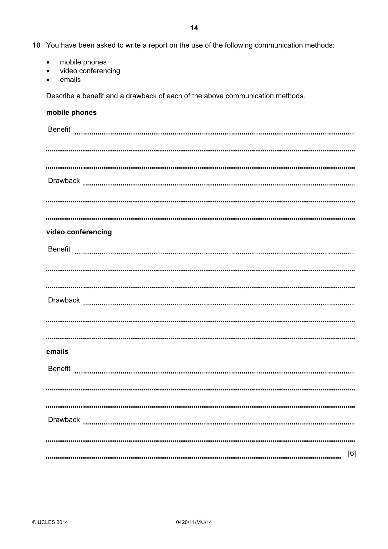 Cambridge IGCSE Computer Studies 0420 2014 May/June Paper 1 · Variant 1 question paper, page 14 of 20