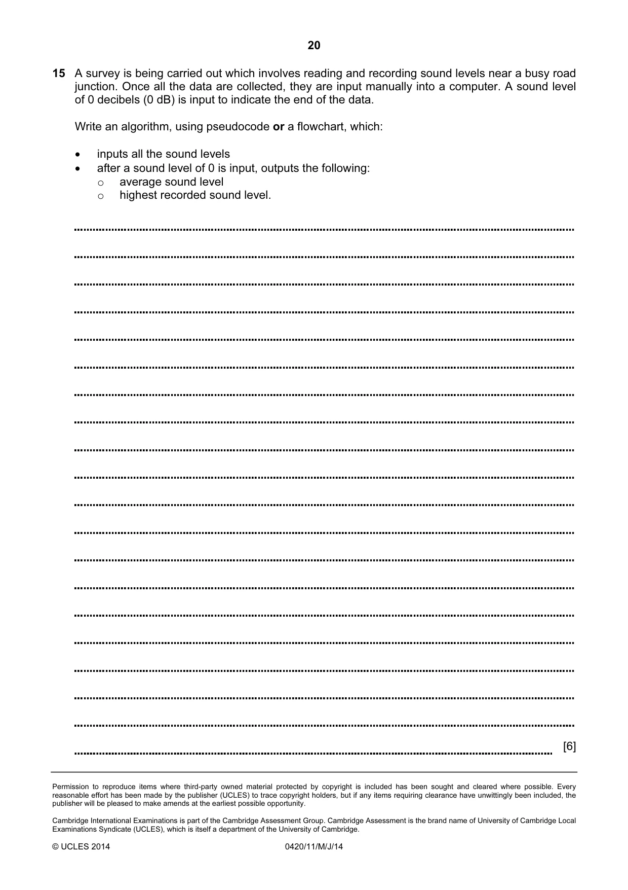Cambridge IGCSE Computer Studies 0420 2014 May/June Paper 1 · Variant 1 question paper, page 20 of 20