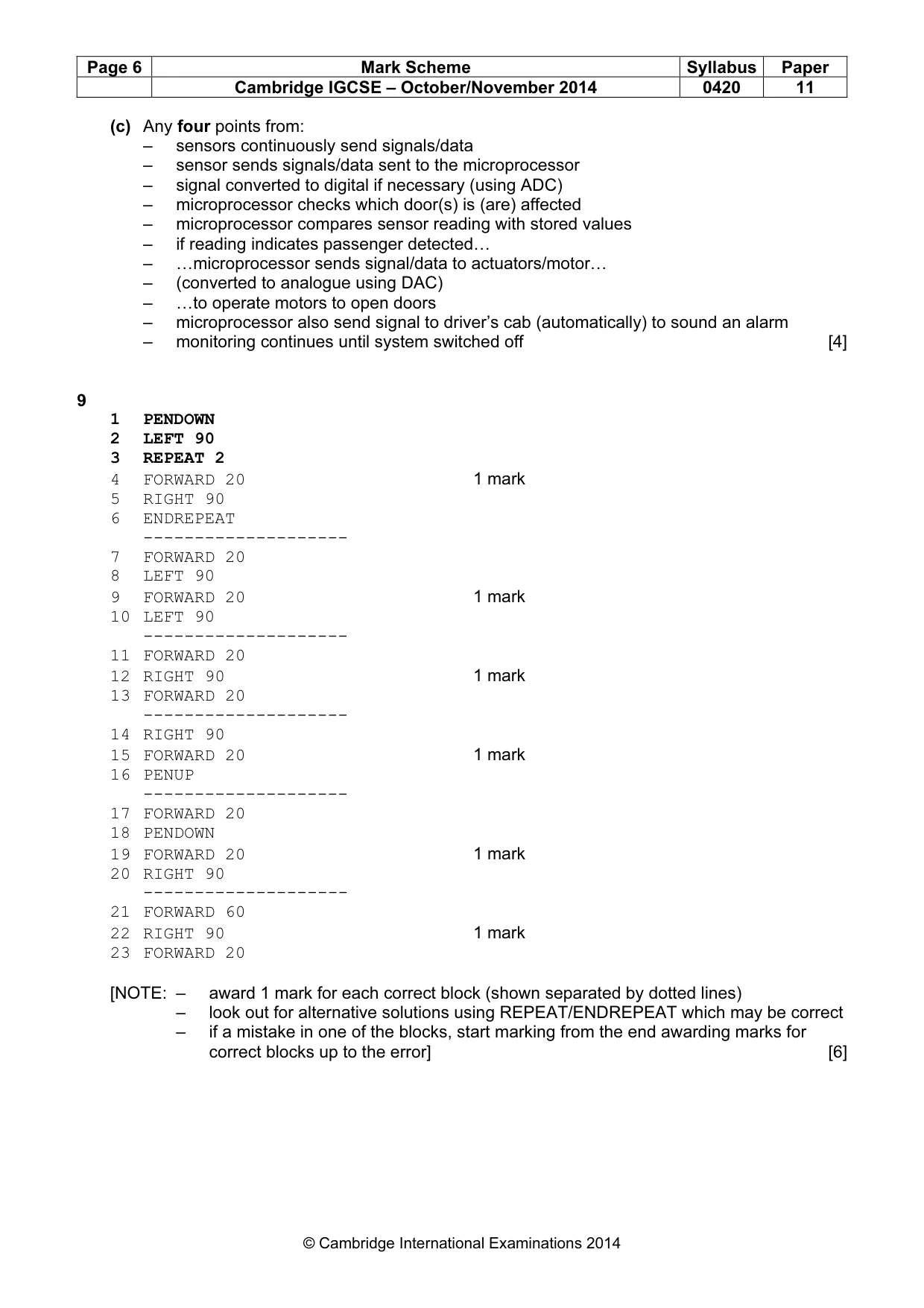 Mark scheme, page 6 of 12