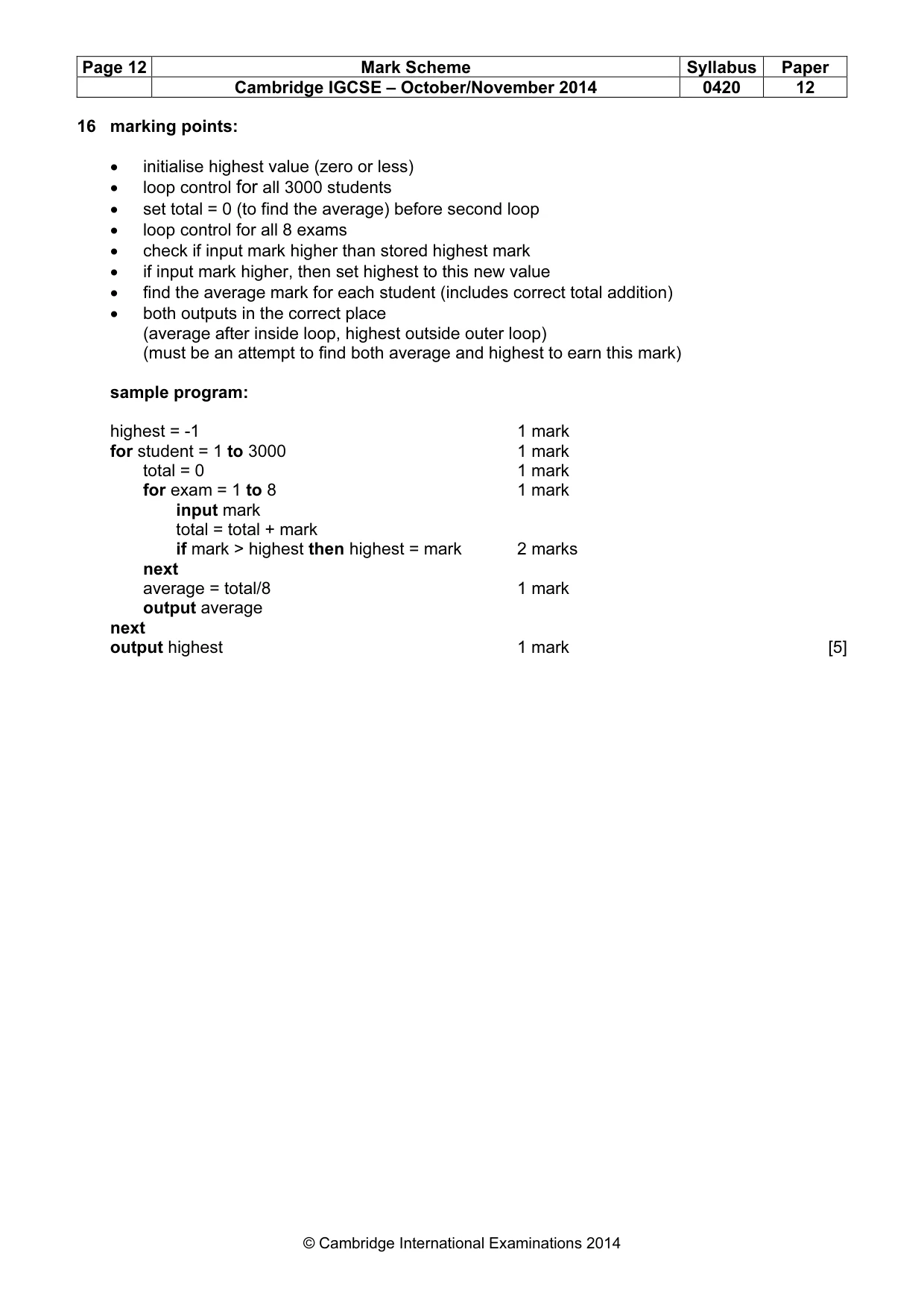 Mark scheme, page 12 of 12