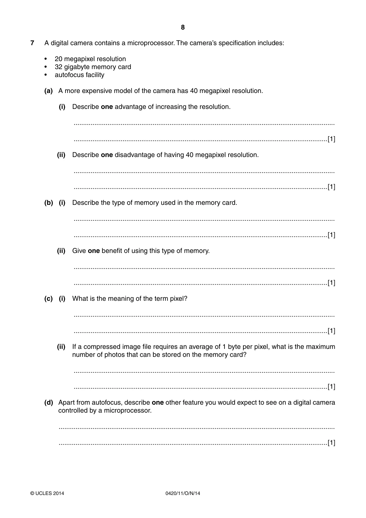 Cambridge IGCSE Computer Studies 0420 2014 Oct/Nov Paper 1 · Variant 1 question paper, page 8 of 24