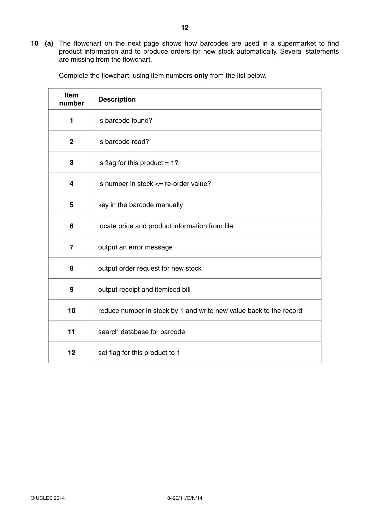 Cambridge IGCSE Computer Studies 0420 2014 Oct/Nov Paper 1 · Variant 1 question paper, page 12 of 24