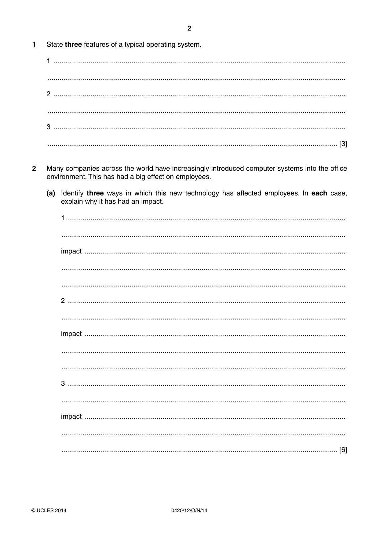 Cambridge IGCSE Computer Studies 0420 2014 Oct/Nov Paper 1 · Variant 2 question paper, page 2 of 24