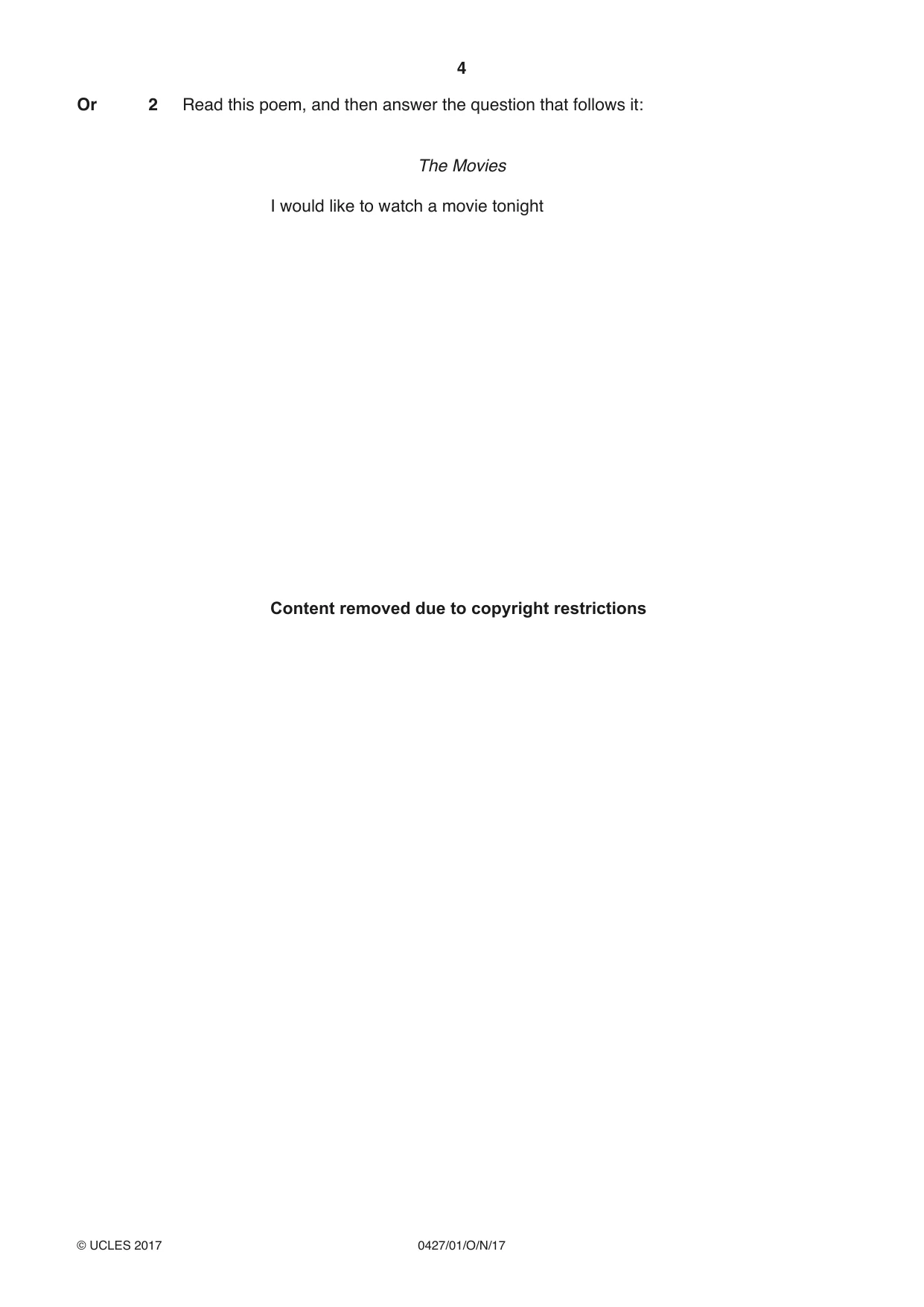 Cambridge IGCSE English - Literature (BES) 0427 2017 Oct/Nov Paper 1 · Variant 0 question paper, page 4 of 20