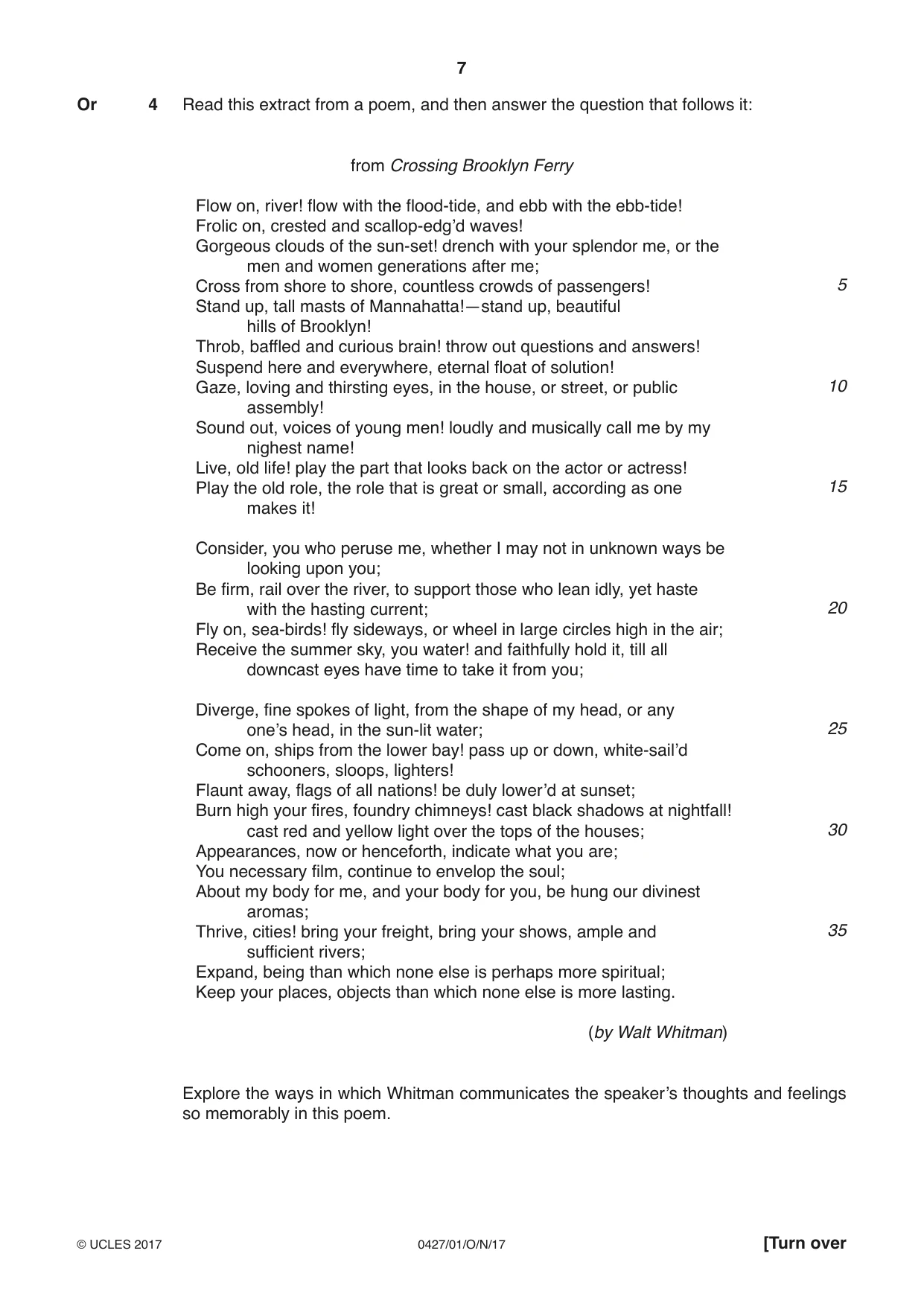 Cambridge IGCSE English - Literature (BES) 0427 2017 Oct/Nov Paper 1 · Variant 0 question paper, page 7 of 20