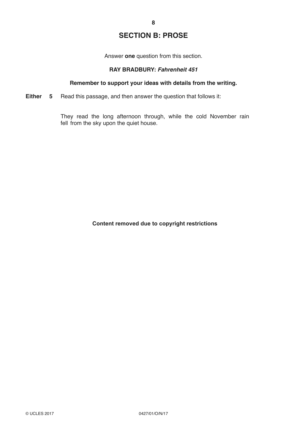 Cambridge IGCSE English - Literature (BES) 0427 2017 Oct/Nov Paper 1 · Variant 0 question paper, page 8 of 20