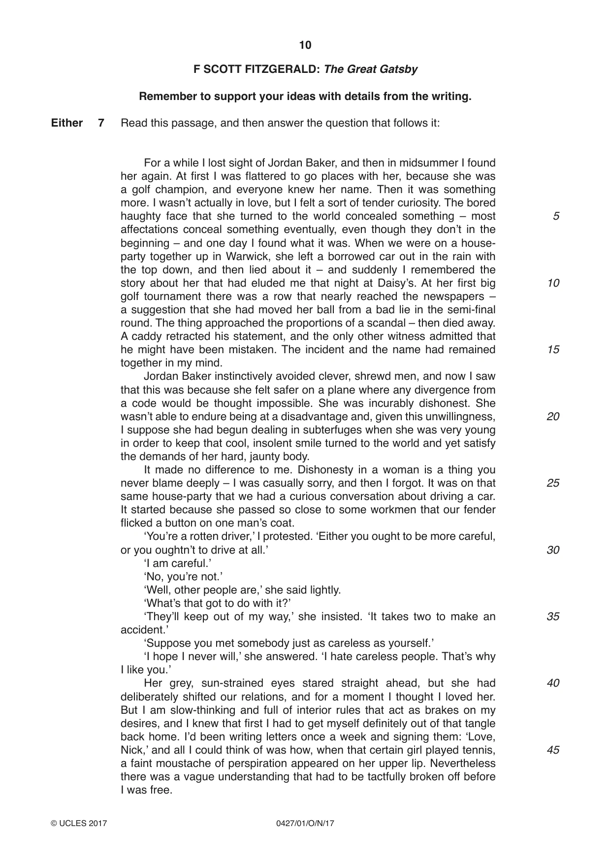 Cambridge IGCSE English - Literature (BES) 0427 2017 Oct/Nov Paper 1 · Variant 0 question paper, page 10 of 20