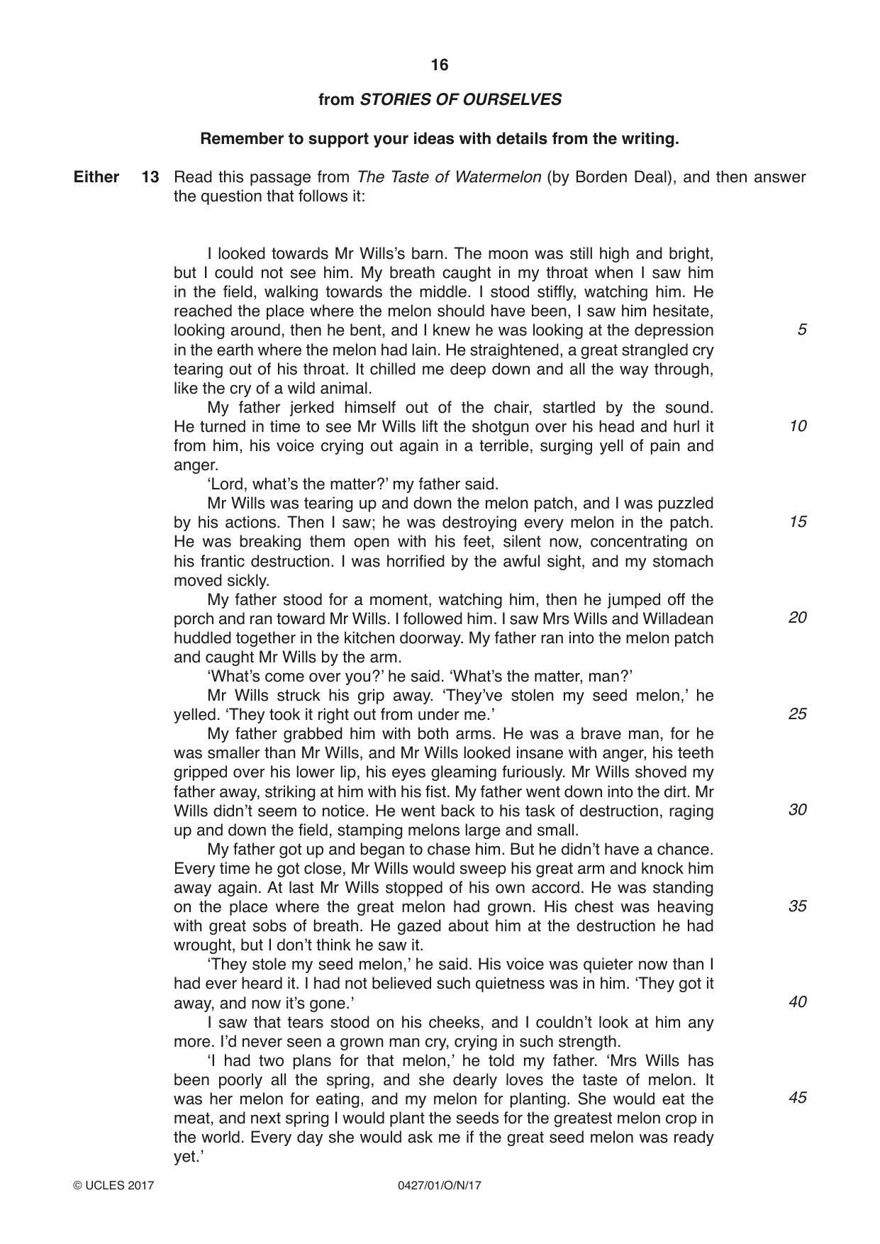 Cambridge IGCSE English - Literature (BES) 0427 2017 Oct/Nov Paper 1 · Variant 0 question paper, page 16 of 20