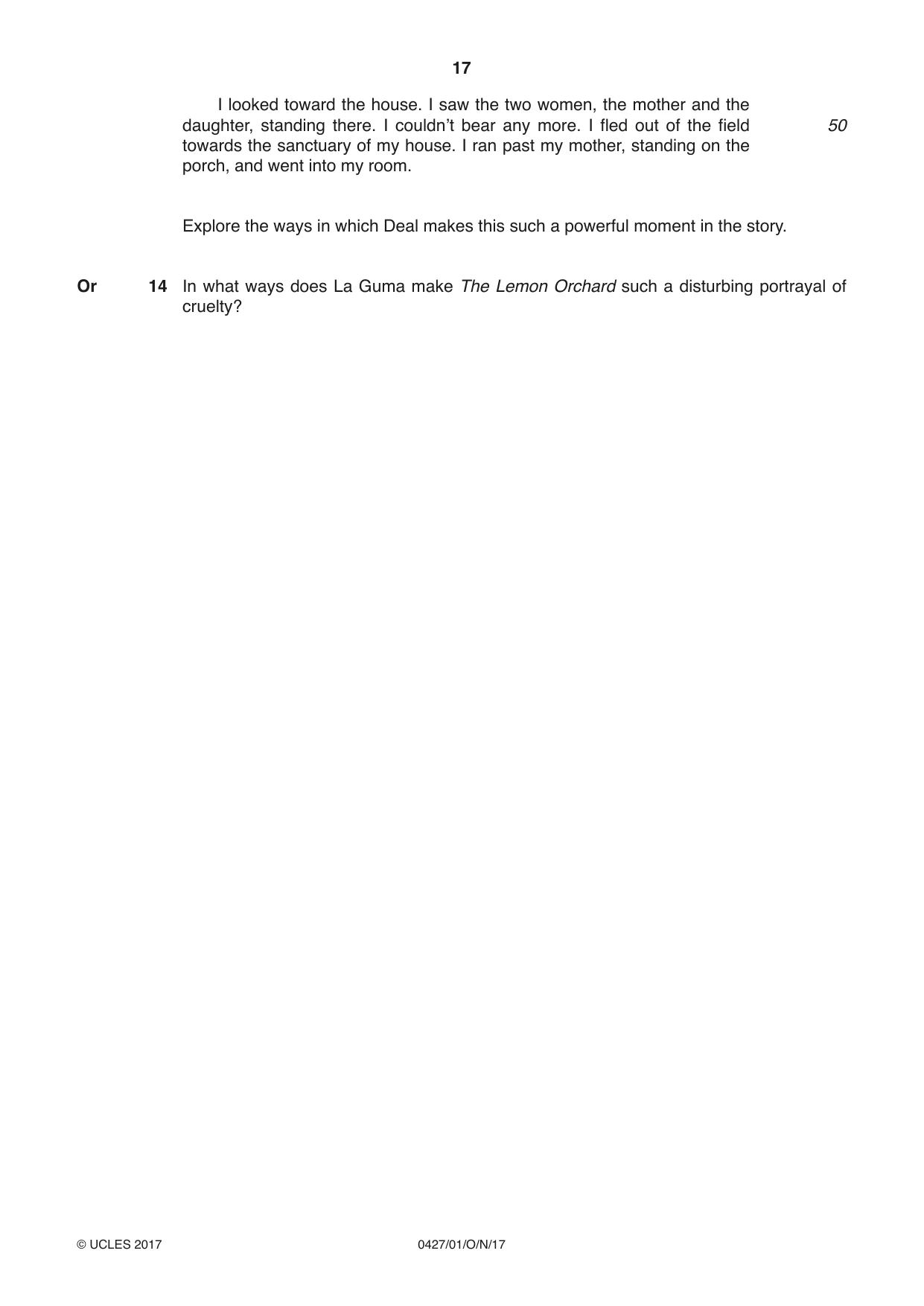 Cambridge IGCSE English - Literature (BES) 0427 2017 Oct/Nov Paper 1 · Variant 0 question paper, page 17 of 20