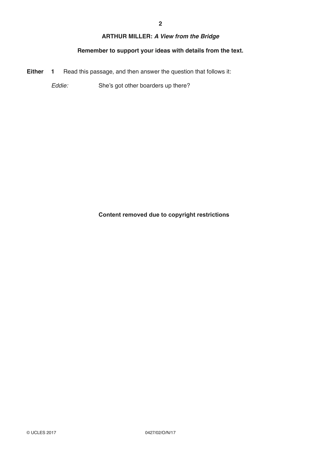 Cambridge IGCSE English - Literature (BES) 0427 2017 Oct/Nov Paper 2 · Variant 0 question paper, page 2 of 8